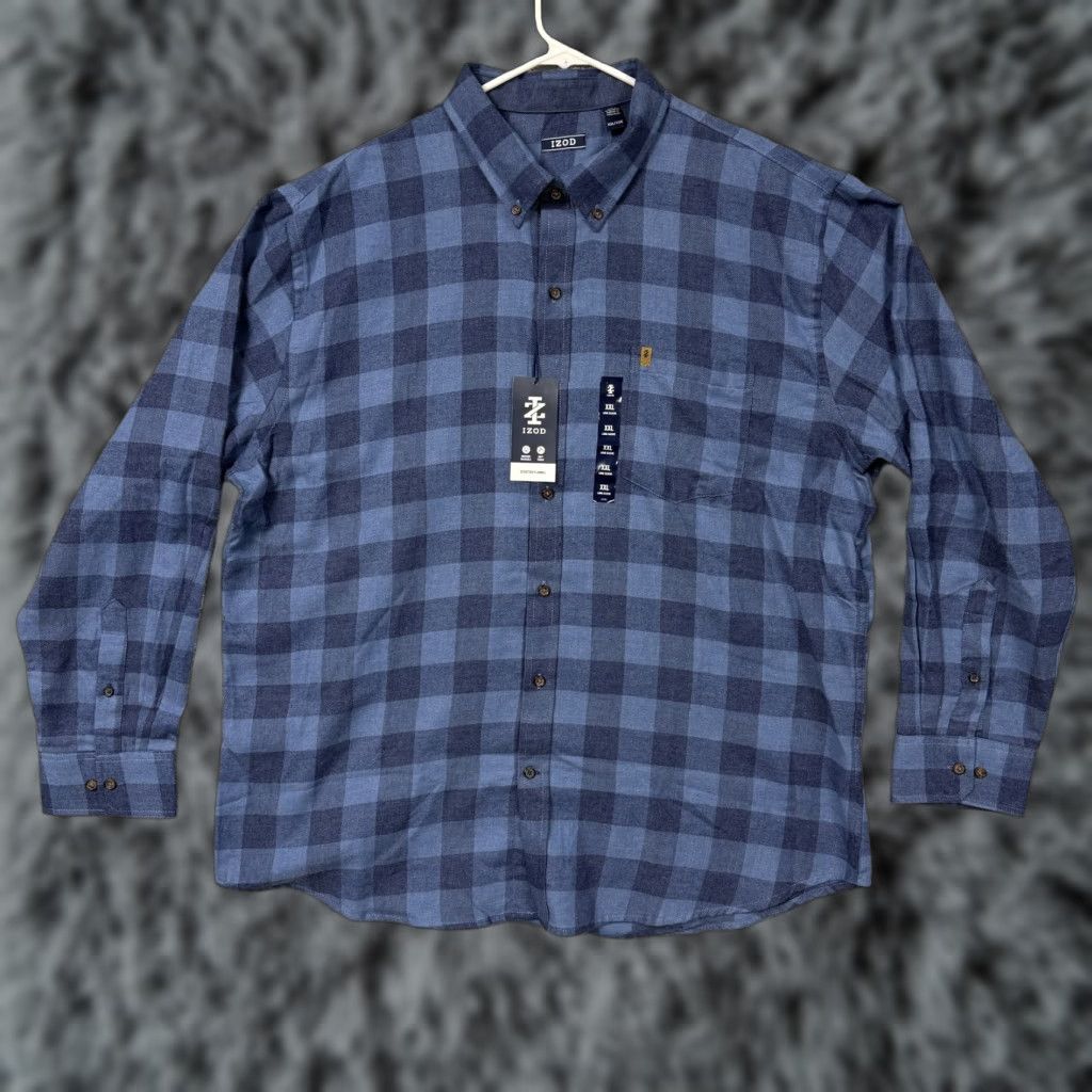 Izod VINTAGE Izod Stratton Flannel Button-Down Shirt Mens 2XL Blue Buffalo Check Cabincore Size US XXL / EU 58 / 5 - 1 Thumbnail