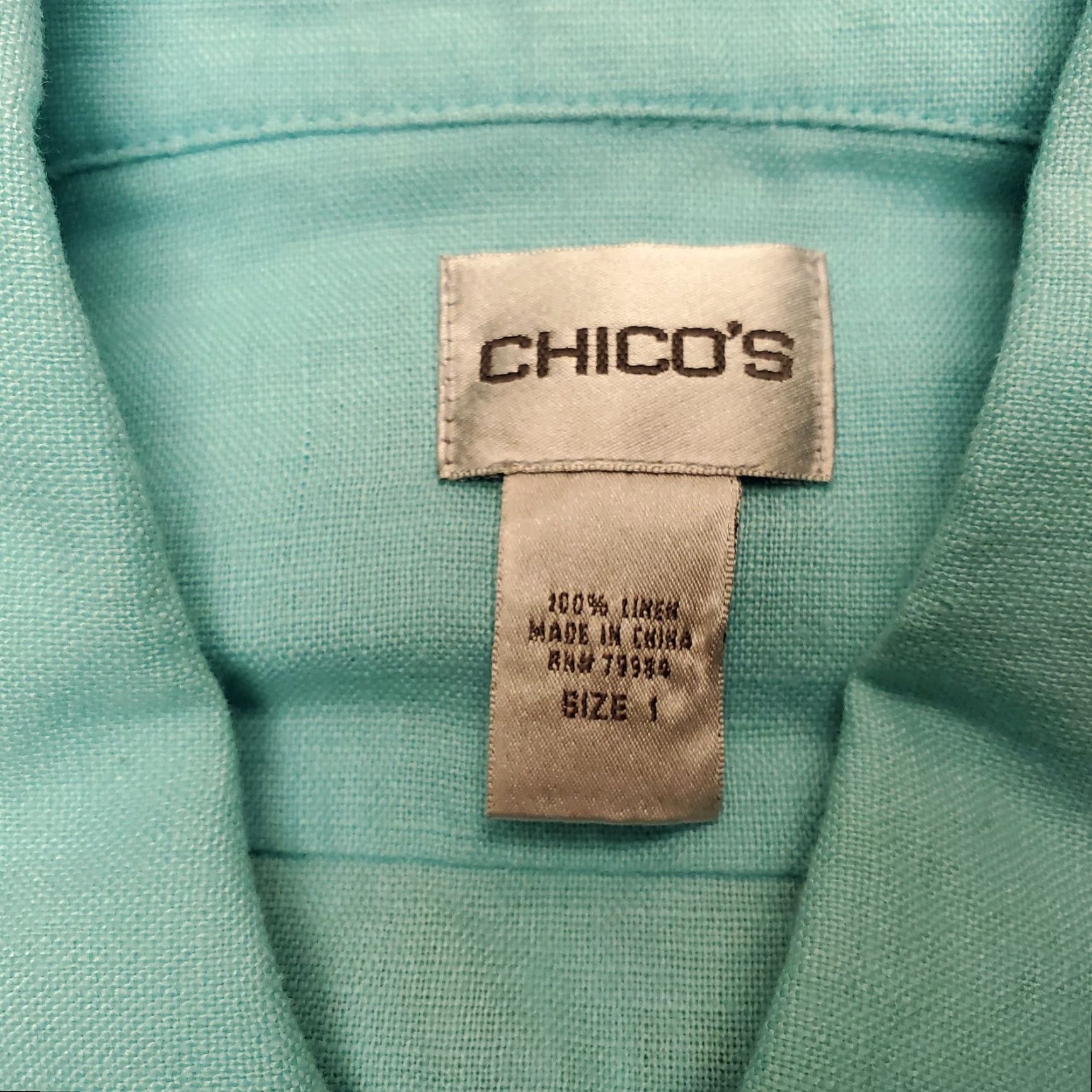 Coldwater Creek Chicos Jacket Womens sz 1 US 8 Mint Green 100% Linen Long Sleeve Casual Button Shirt Size M / US 6-8 / IT 42-44 - 4 Thumbnail