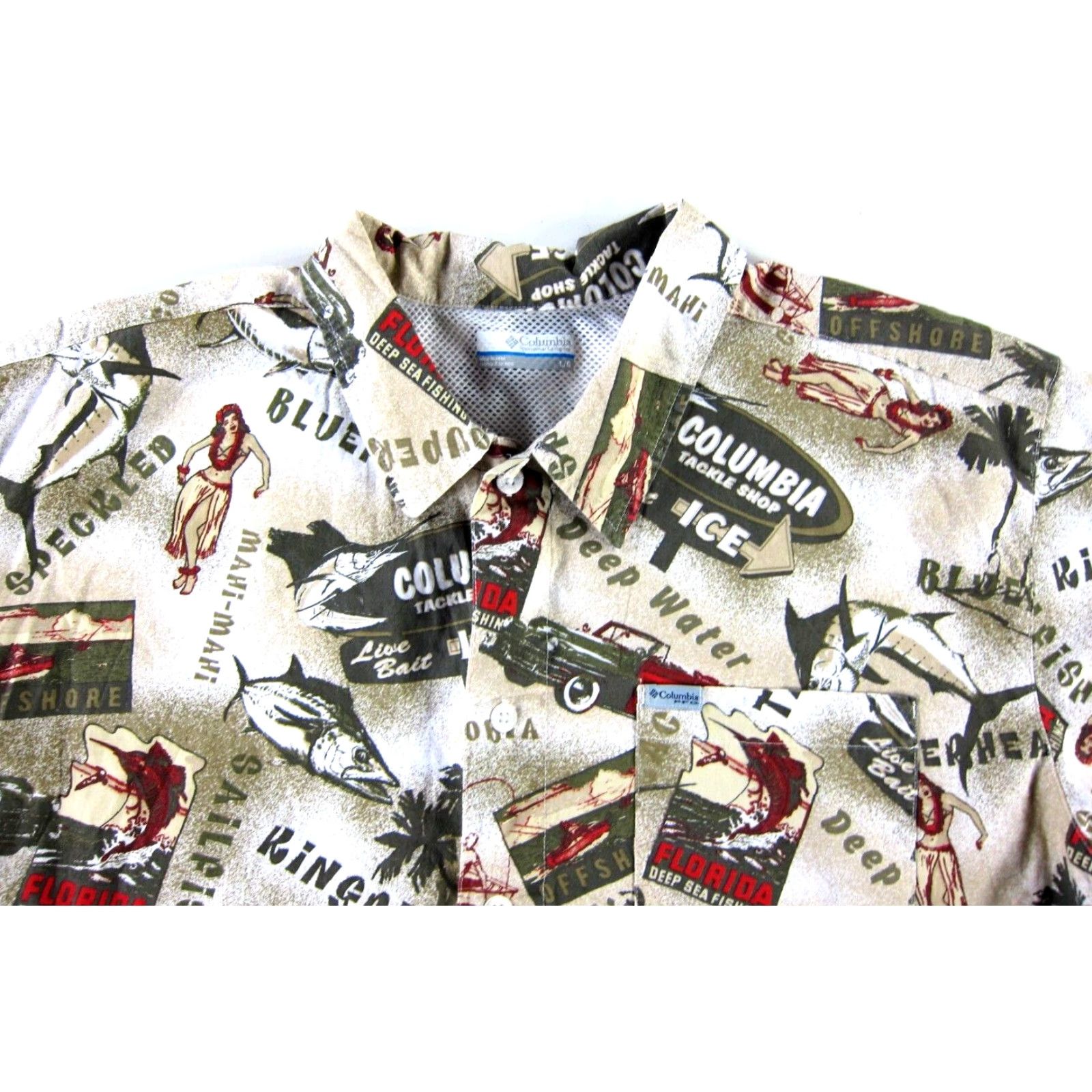 Vintage Columbia Hawaiian Shirt Men L Short Sleeve Cotton Red Florida Hula Girl Fish Brown Size US L / EU 52-54 / 3 - 4 Thumbnail