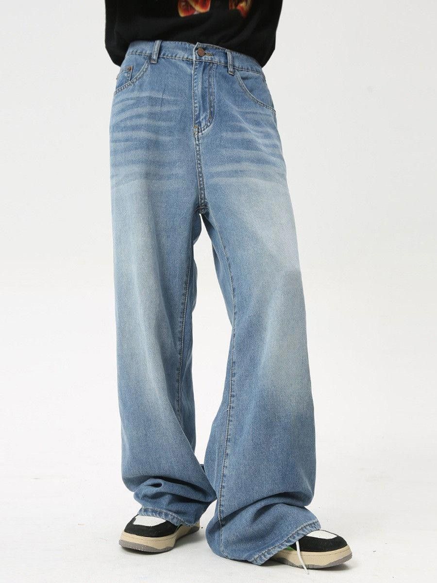 Blue Baggy Wide Leg Denim Jeans