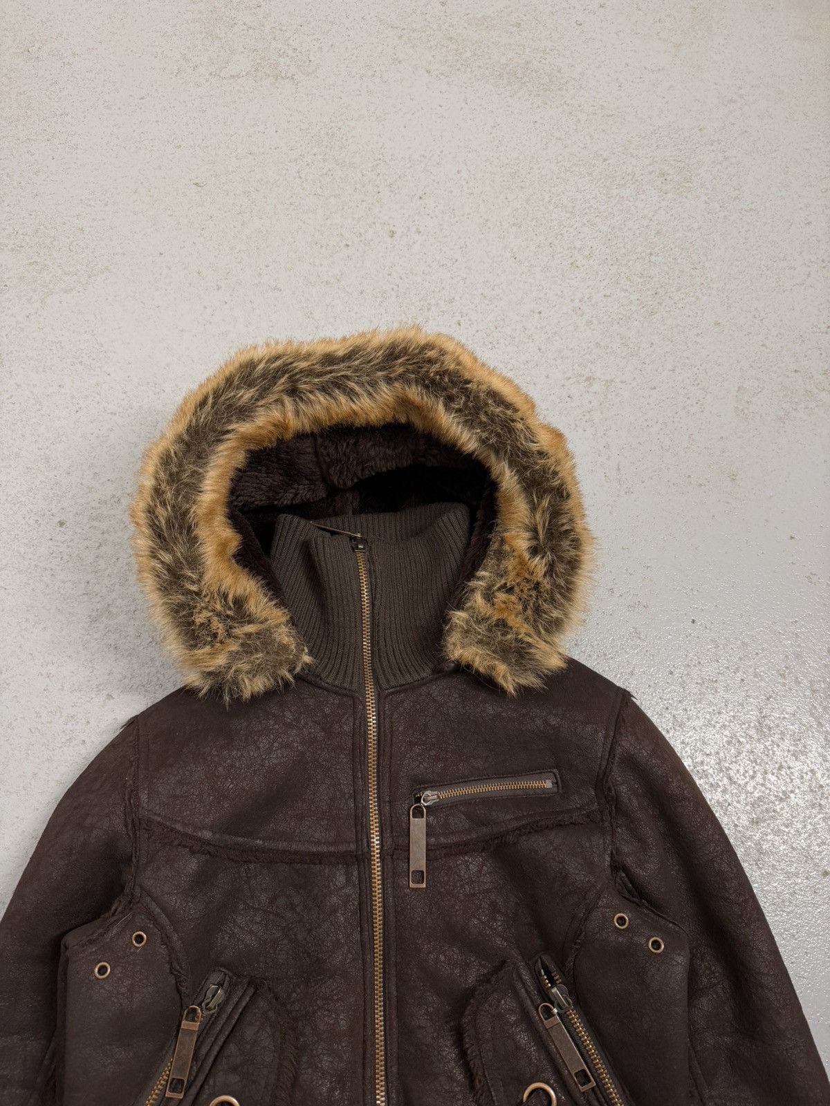 Other Suede Leather Multi-zip Narrow Waist Fur Bomber Jacket Size L / US 10 / IT 46 - 5 Thumbnail
