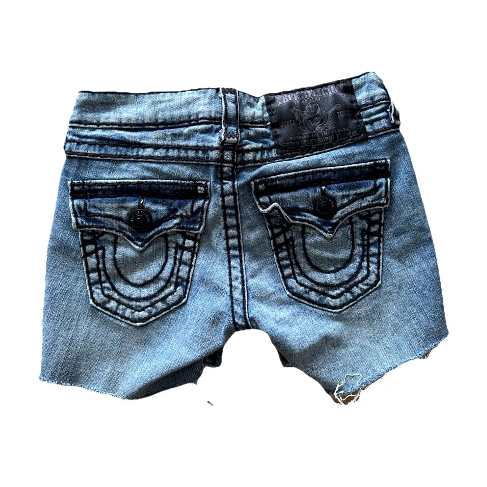 True Religion VINTAGE True Religion Jeans Shorts Women’s Mini Cut Off 26 Low Rise Denim Y2K/90s Logo Embroidered Pocket Blue Womens Size 26" / US 2 / IT 38 - 2 Thumbnail