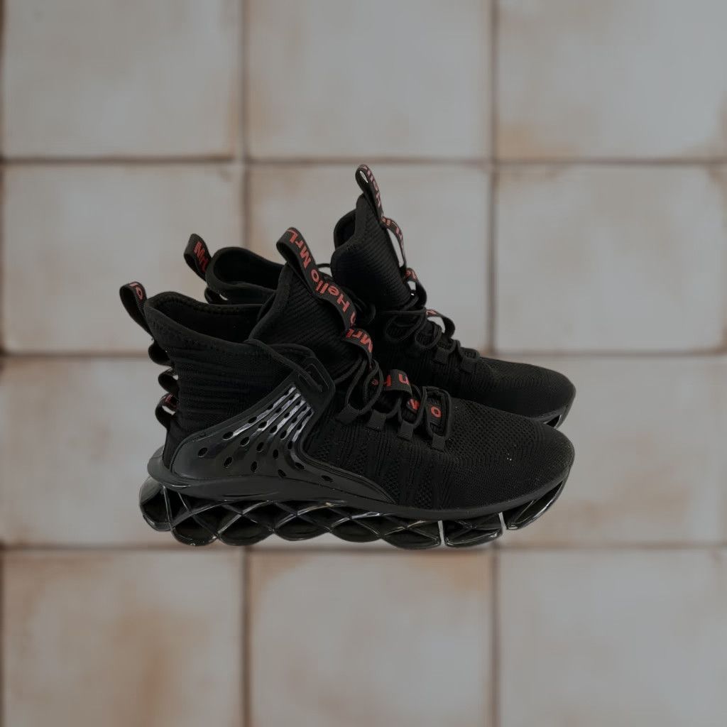 Vintage Hello MrLin Black Knit Fabric Lace-Up Sneakers 45/11.5-12 Men ...