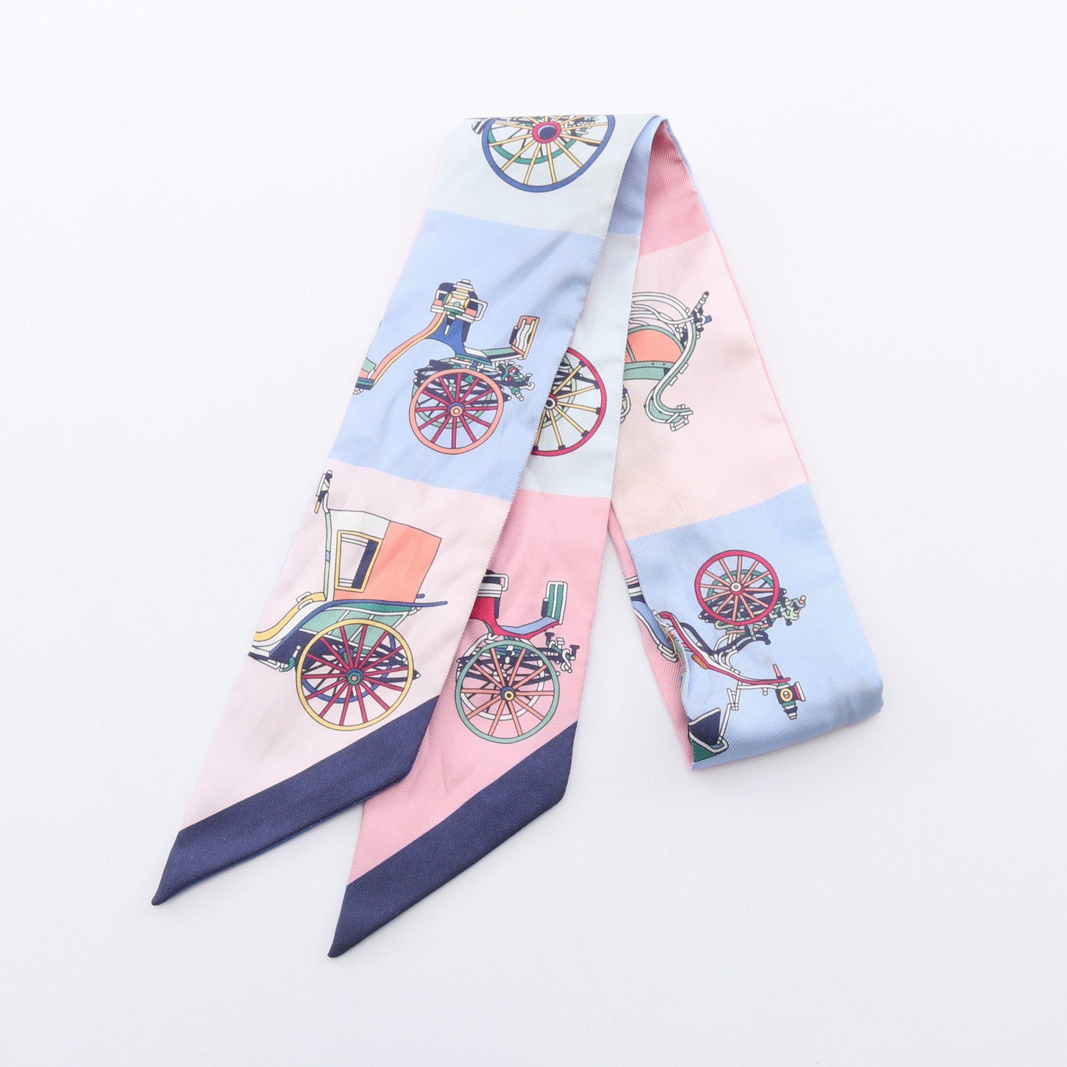 Hermes Hermes Twilly Voitures Exquises Scarf Silk Pink Light Blue Multicolor Size ONE SIZE - 1 Thumbnail