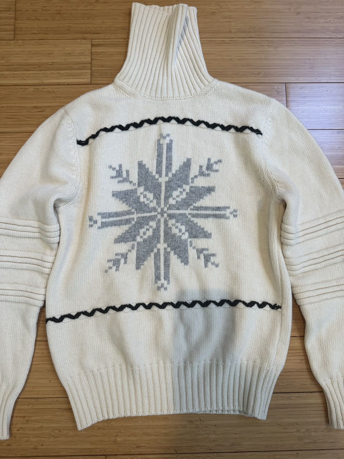 United Colors Of Benetton Benetton Snowflake Knit Turtleneck Sweater Cream S Size S / US 4 / IT 40 - 10 Thumbnail