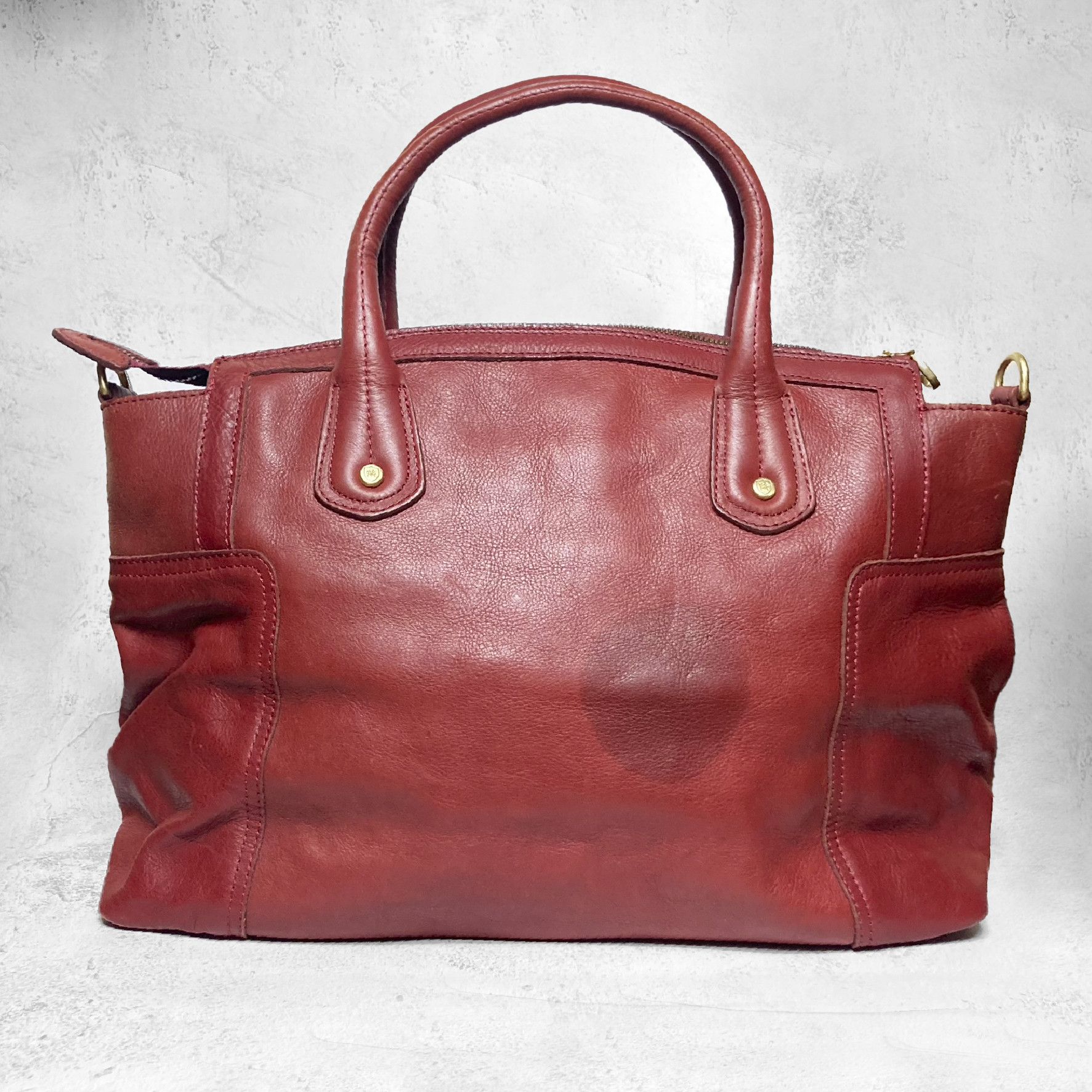 Massimo Dutti Burgundy Red leather tote bag