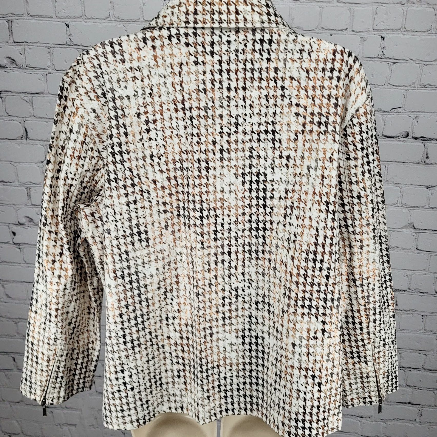 Vintage CHICO'S Brown Metallic Houndstooth Lightweight Full Zip Moto Jacket Size 3 US 16 Womens Size XS / US 0-2 / IT 36-38 - 2 Thumbnail