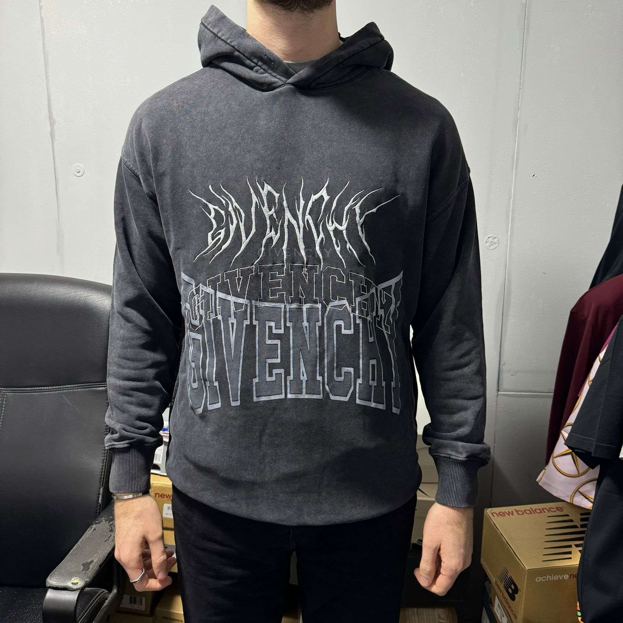 Givenchy Washed Black Embroidered Multi Logo Oversized Hoodie Size S / US 4 / IT 40 - 3 Thumbnail