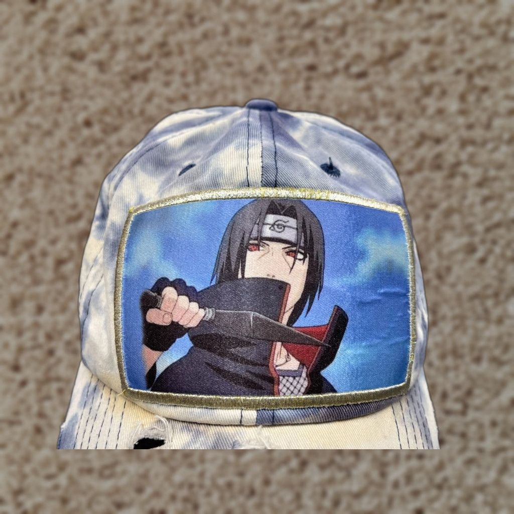 Vintage Pit Bull Itachi Uchiha Hat Cap Snapback Adjustable One Size OS Blue White Tie Dye Cotton Distressed Anime Outdoor Logo Casual Size ONE SIZE - 1 Thumbnail
