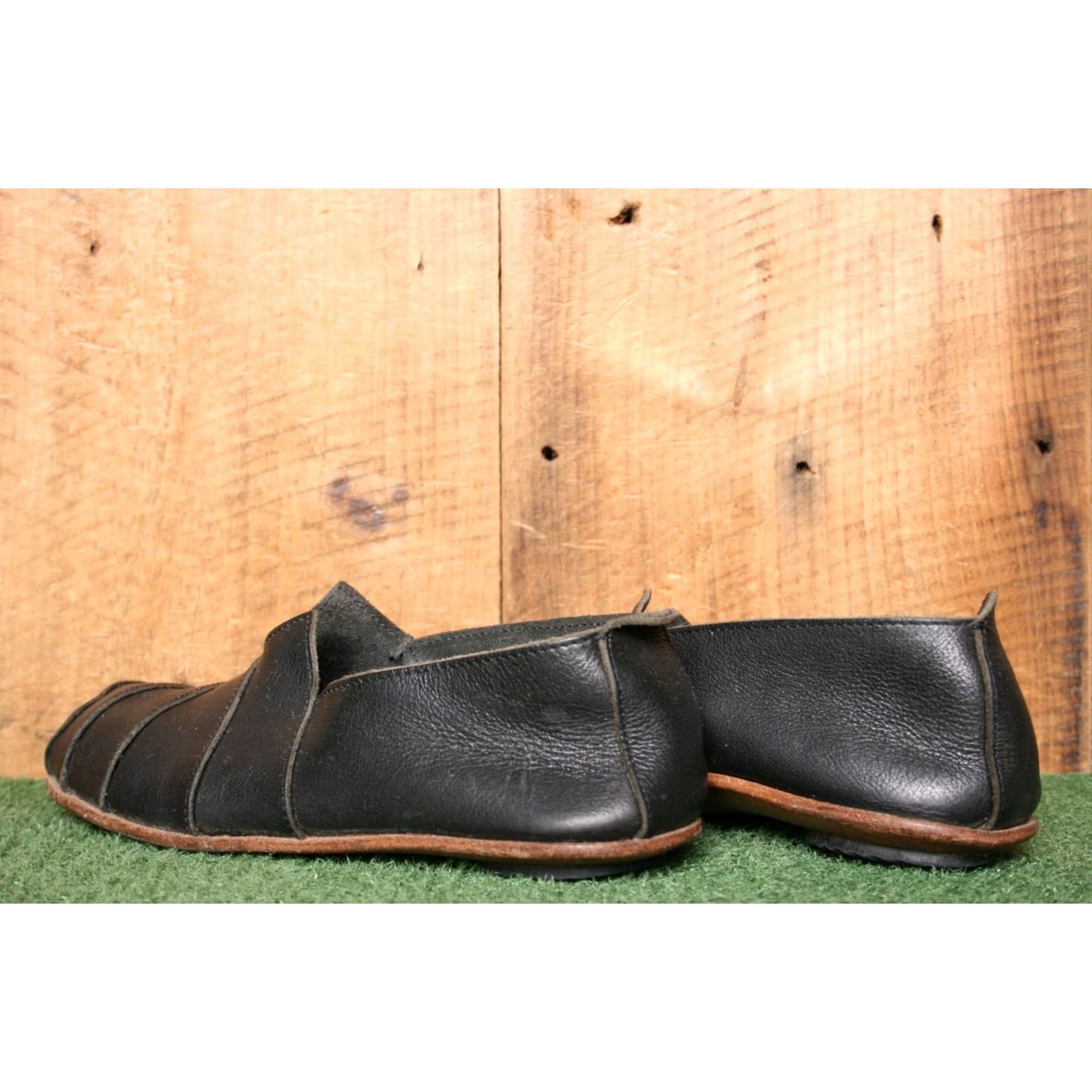 Vintage CYDWOQ Sabates W Black Leather Slip On Loafers Womens 10 EUR 40 Schuh Flats Union US 10 Platform Size US 10 / IT 40 - 3 Thumbnail