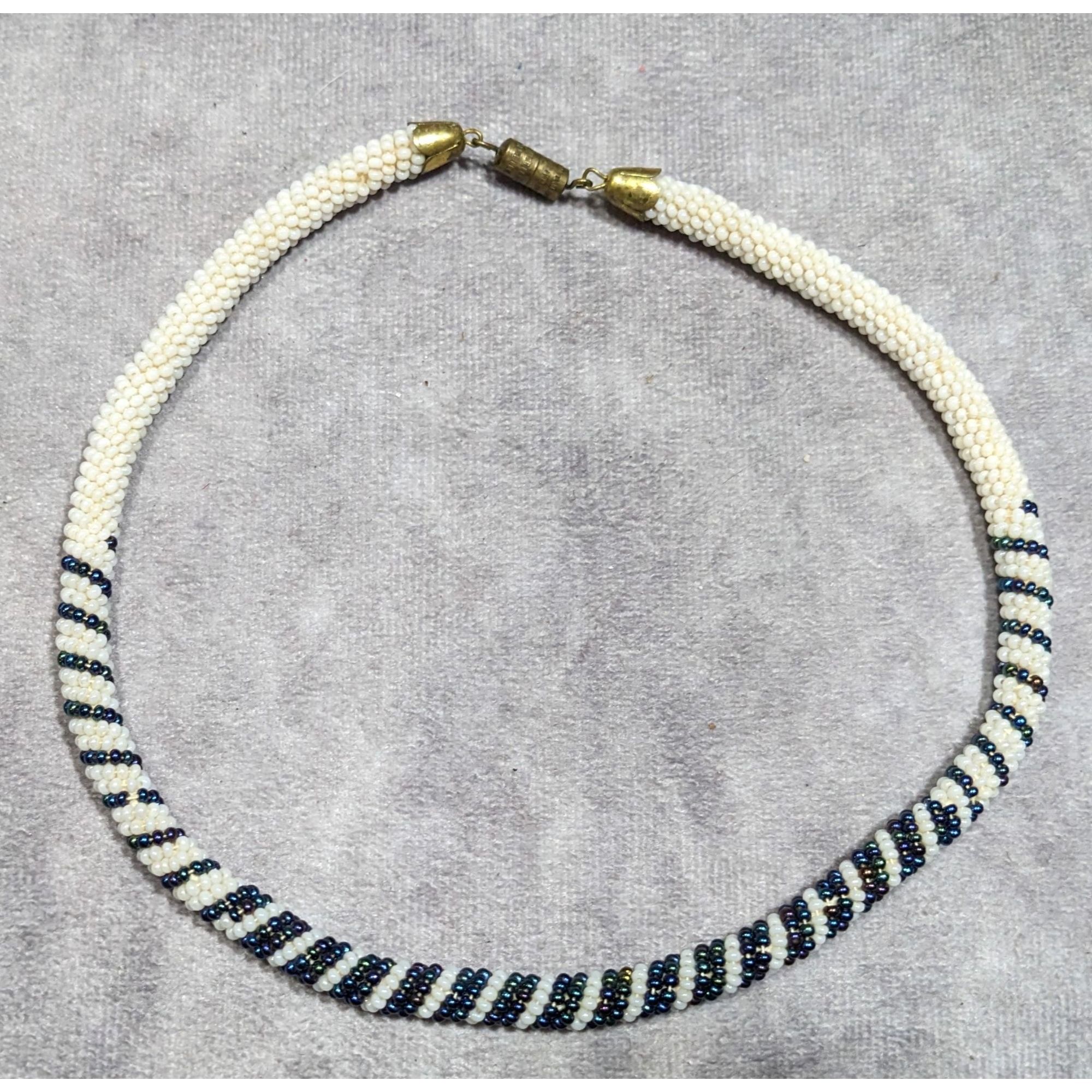 Handmade Vintage Handmade White And Blue/Black Beaded Rope Necklace Size ONE SIZE - 6 Thumbnail