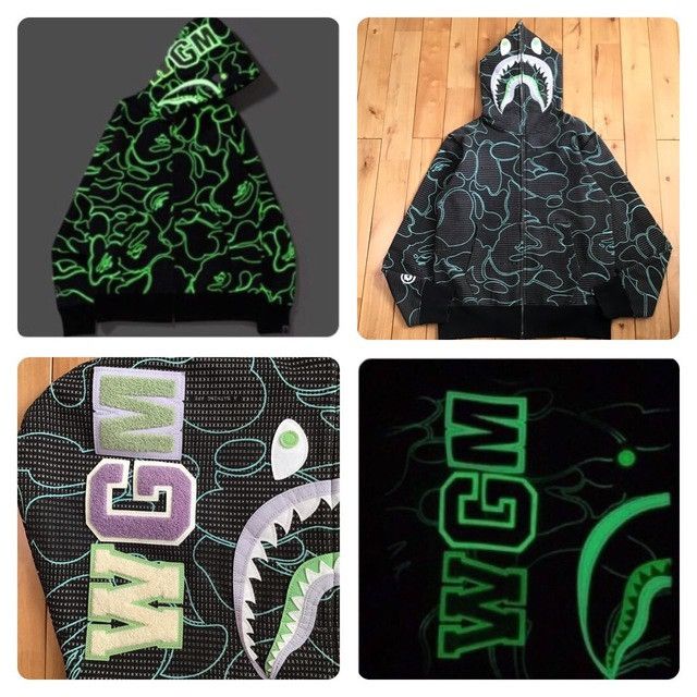 Bape 💫Glow in the dark💫 BAPE TEXT CODE CAMO Shark full zip hoodie Size US M / EU 48-50 / 2 - 1 Thumbnail