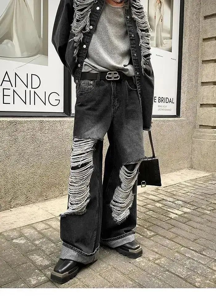 Japanese Brand Baggy distressed ripped wide leg y2k jeans Size US 32 / EU 48 - 5 Thumbnail