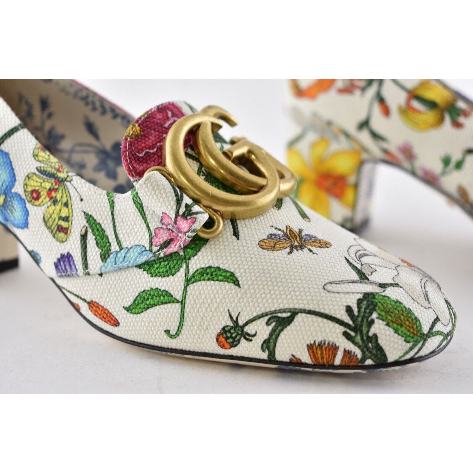 Gucci Victoire 55 Floral Logo Block Mid Heel Mule Loafer Pump 36.5 Size US 6.5 / IT 36.5 - 4 Thumbnail