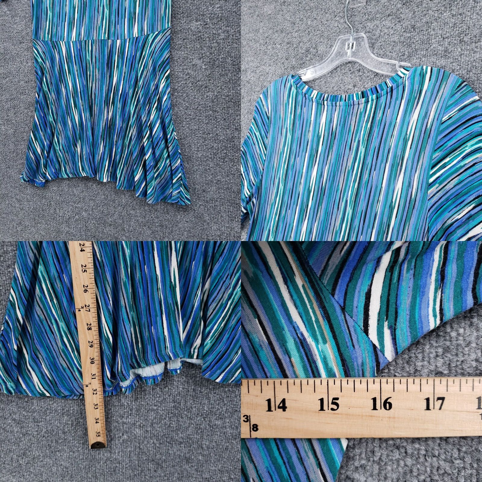 Vintage Dana Buchman Dress Womens S Small Blue Fit & Flare Short Sleeve V-Neck Striped Casual Size 28" / US 6 / IT 42 - 8 Thumbnail