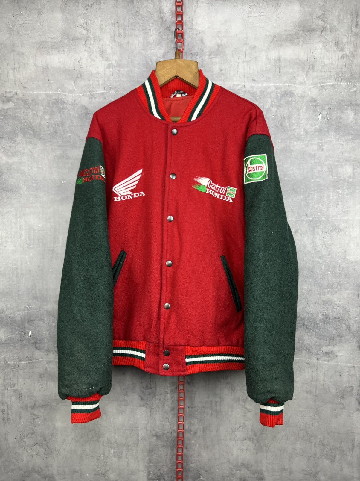 Honda Vintage Honda Castrol Racing Heavy Wool Bomber Jacket Xl Size US XL / EU 56 / 4 - 3 Thumbnail