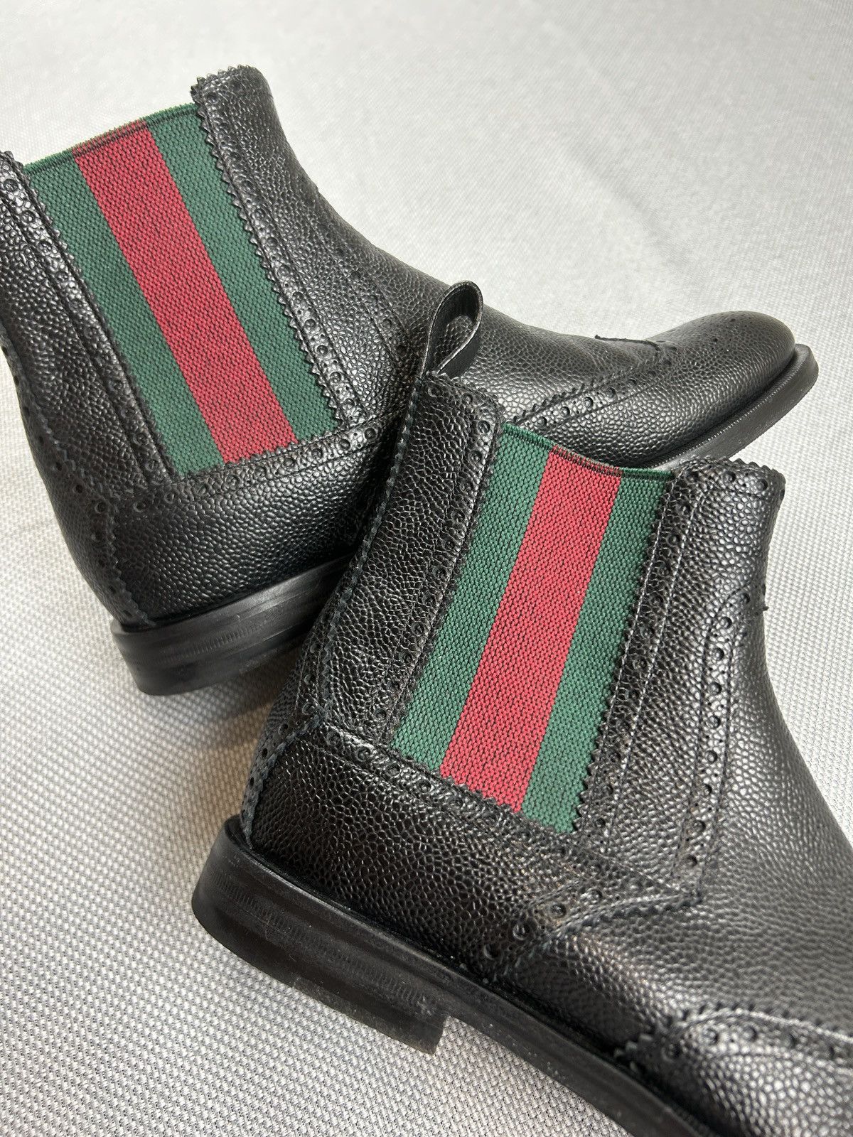 Gucci Gucci Strand Web Wing Tip Black Leather Chelsea Boots Shoes Size US 8 / EU 41 - 11 Thumbnail