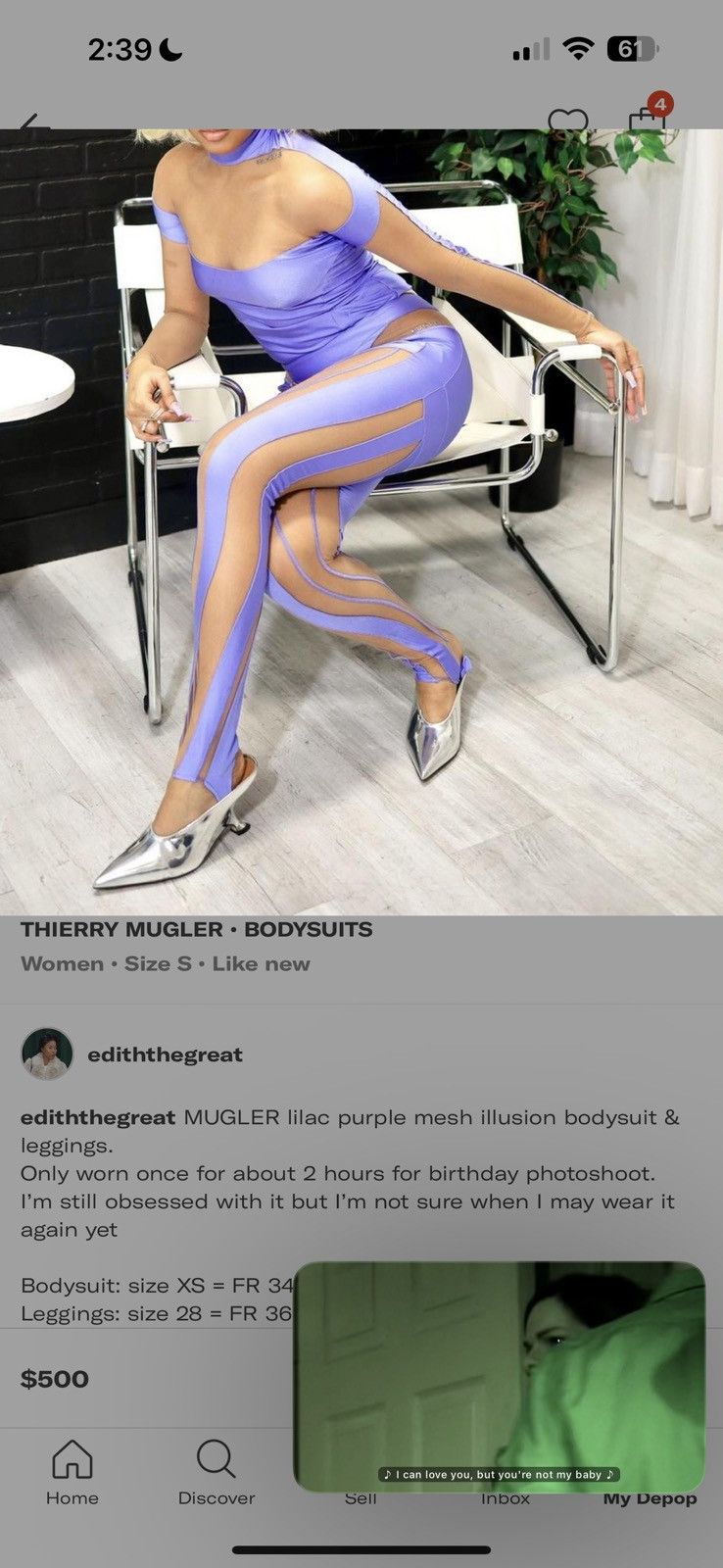 Mugler MUGLER lilac purple mesh illusion bodysuit & leggings. Size S / US 4 / IT 40 - 4 Thumbnail