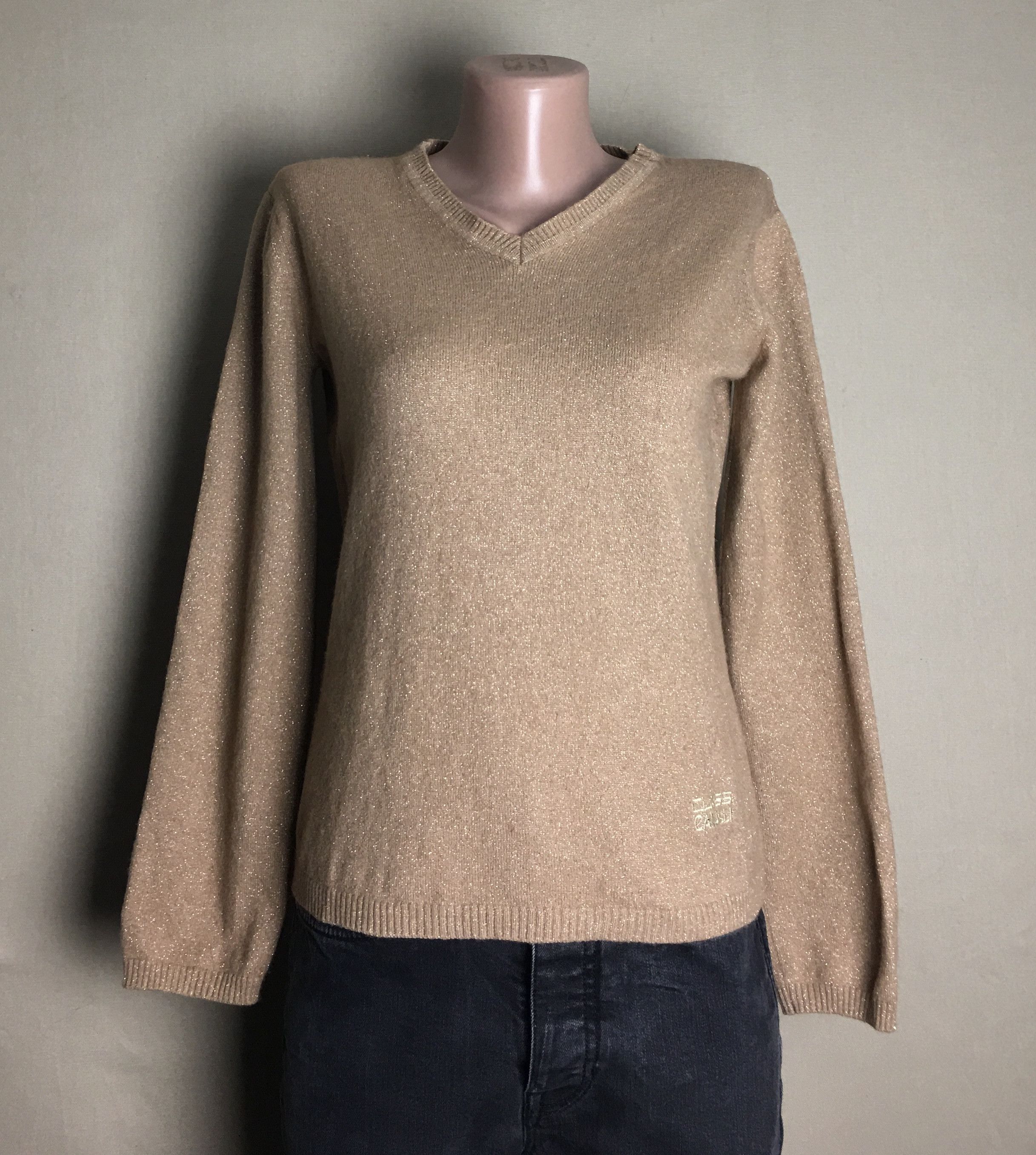Roberto Cavalli Class Gold V-Neck Sweater