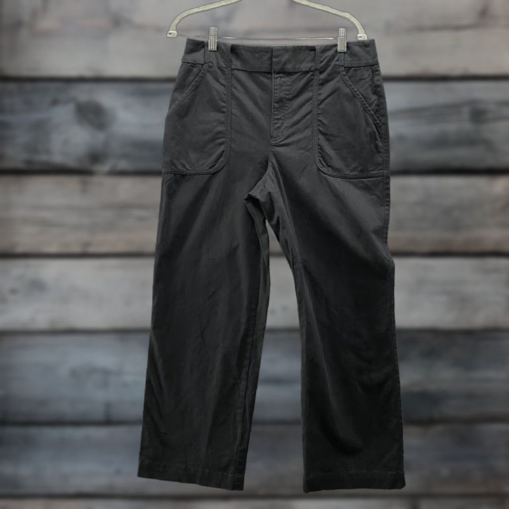 Loft LOFT Utility Straight Pants Womens 8 Black Twill High Rise Relaxed Stretch Chino Wide-Leg Front Patch Pockets Casual Workwear Vintage: No Size 30" / US 8 / IT 44 - 1 Thumbnail