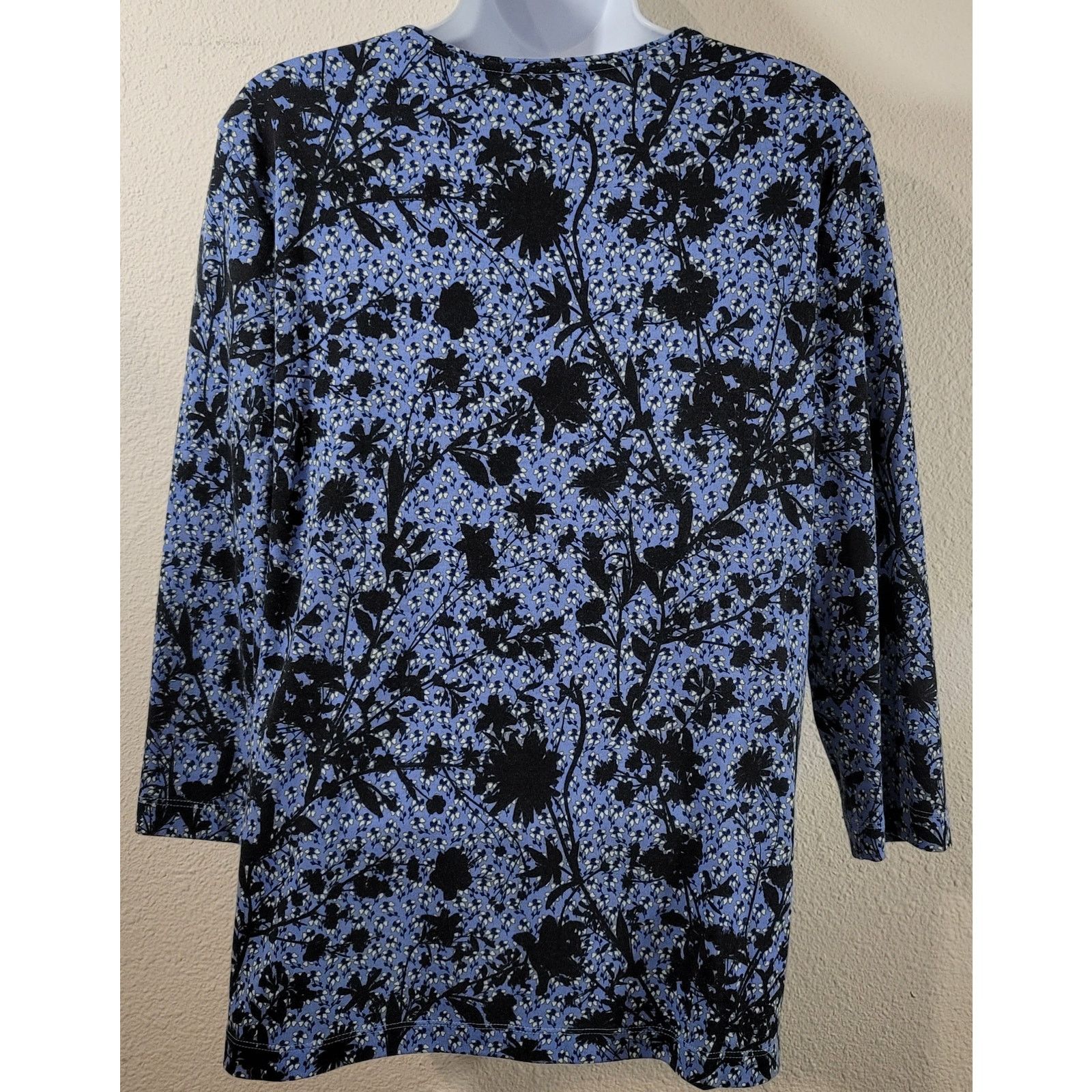 Other Rebecca Malone Blue Black Floral Print Pull On Top Medium Size M / US 6-8 / IT 42-44 - 2 Thumbnail