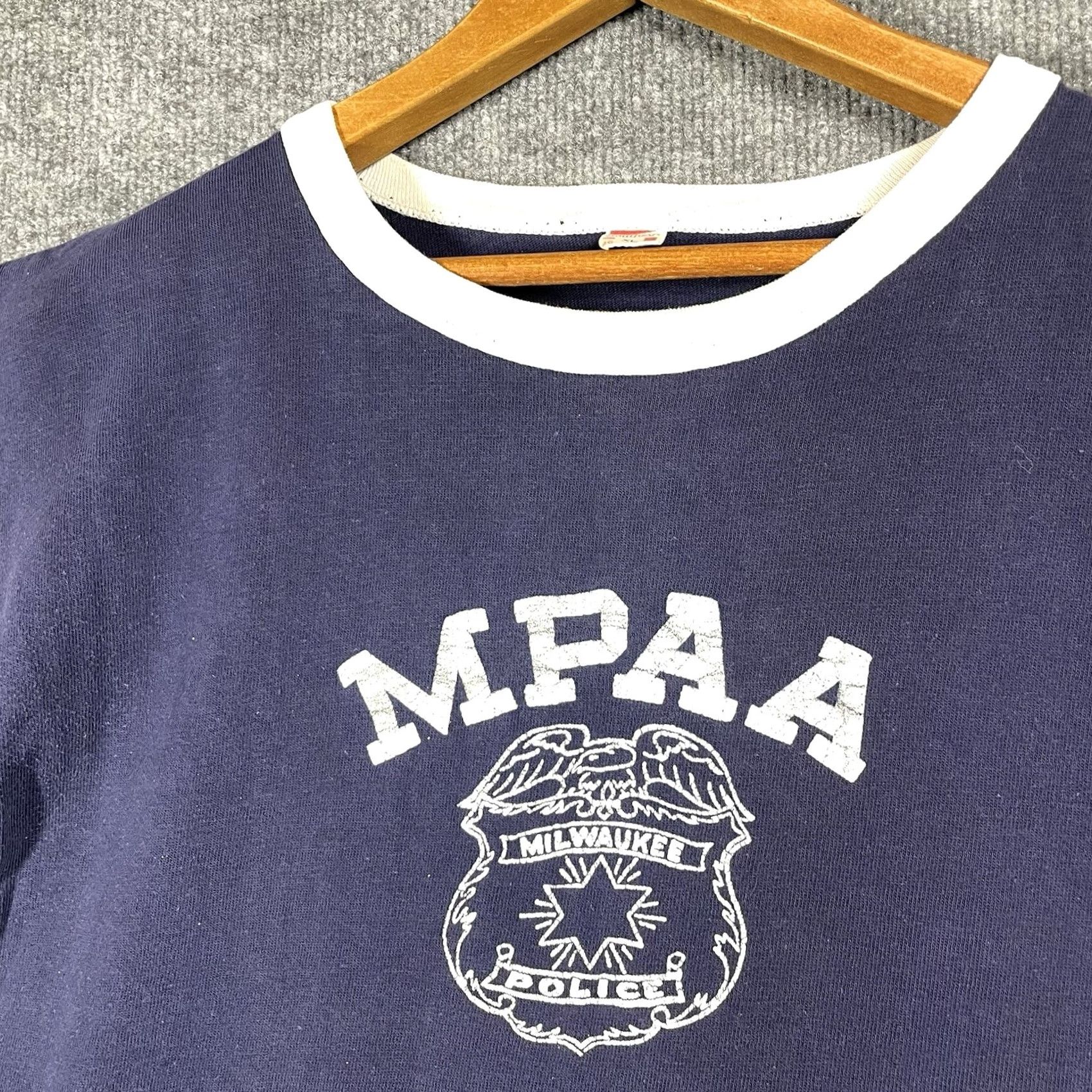 Vintage VINTAGE Milwaukee Police Athletic Association T Shirt Mens XL Blue 40s Athletic Ringer Decade 1940s Mens Size US XL / EU 56 / 4 - 7 Thumbnail