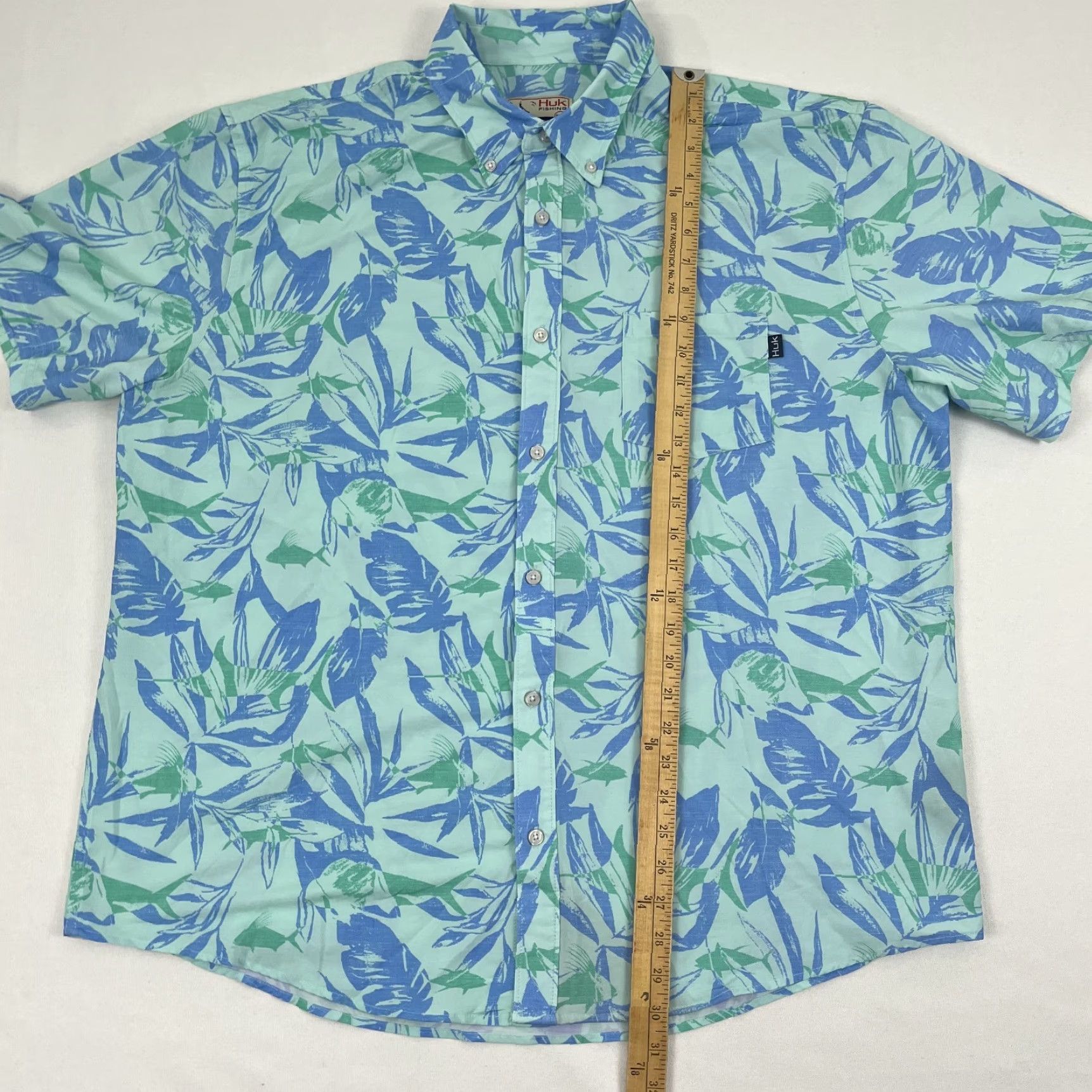 Vintage Huk Kona Ocean Palm Shirt Mens 2XL Green Blue Performance Fishing Button Down Size US XXL / EU 58 / 5 - 4 Thumbnail