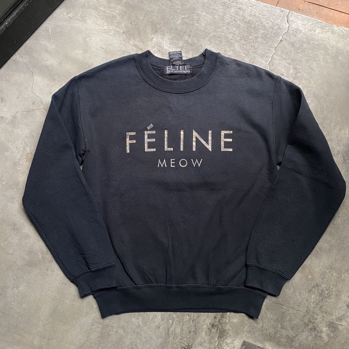 image of Bltee Brian Lichtenberg Fèline Meow Sweatshirt Made In Usa in Black, Men's (Size Small)