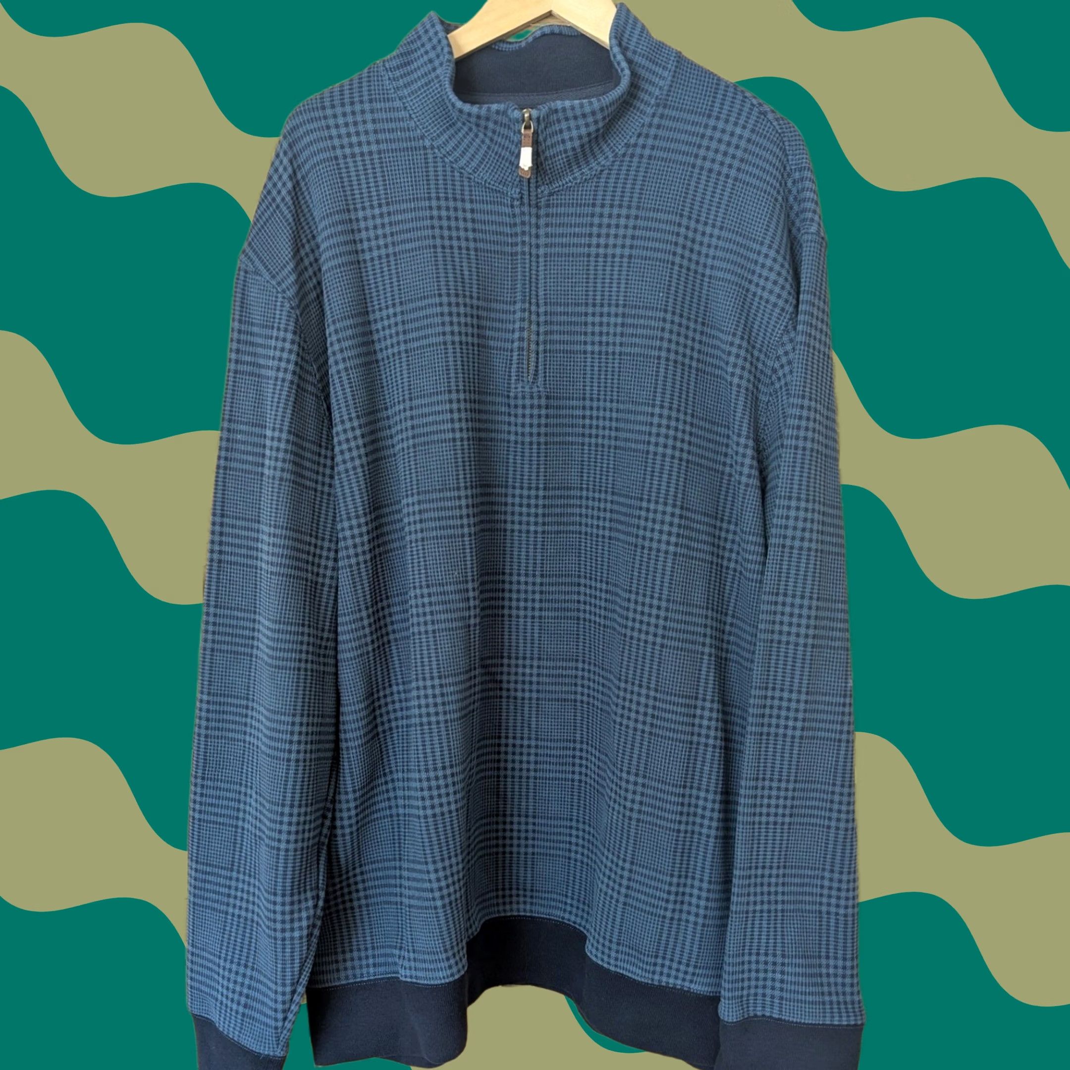 Lands' End VINTAGE: No Lands' End 2XLT Plaid Pullover Sweatshirt Zip Mock Neck Men Blue Quadruple-checked? Size US XXL / EU 58 / 5 - 1 Thumbnail
