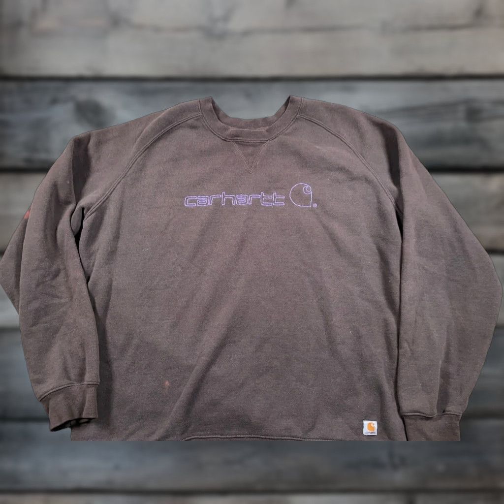 Carhartt Carhartt Embroidered Spell Out Sweatshirt Women's XL Brown Purple Crewneck 50/50 Size XL / US 12-14 / IT 48-50 - 1 Thumbnail