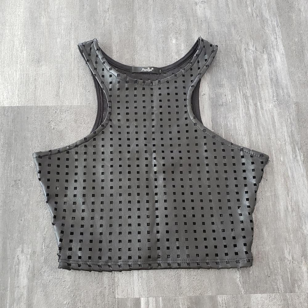 Designer Black Faux Leather Papaya Racerfront Crop Size S / US 4 / IT 40 - 1 Thumbnail