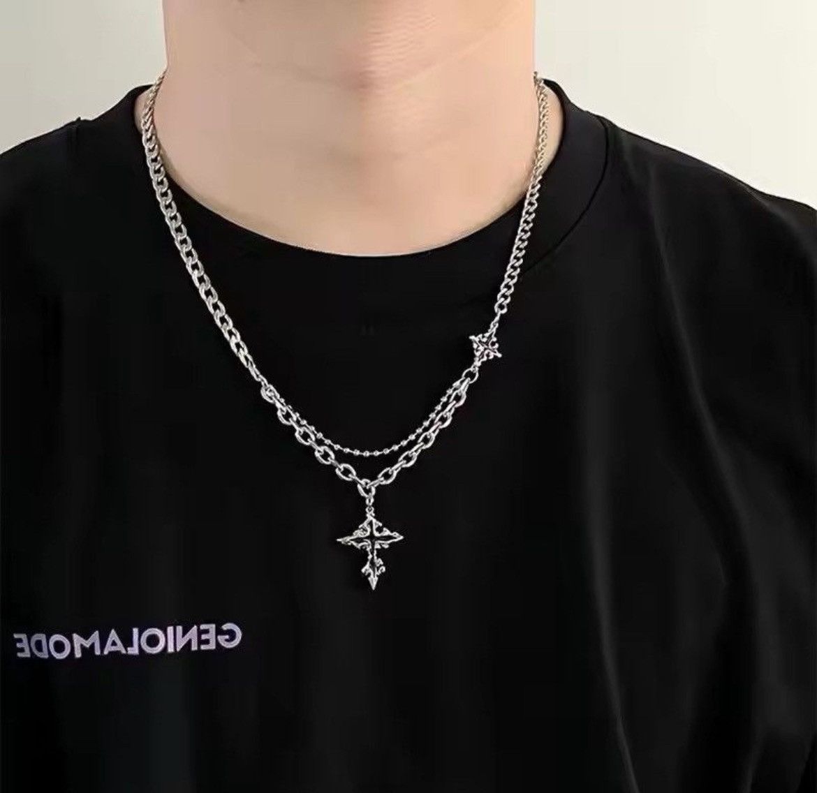 Japanese Brand × Jewelry Retro punk gothic melting cross layered chain necklace y2k Size ONE SIZE - 1 Thumbnail