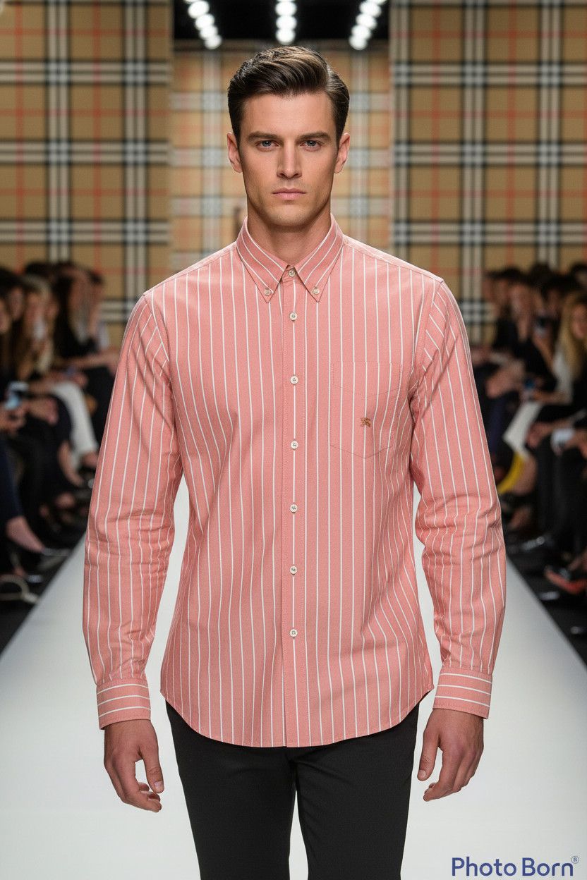 Burberry 🔥 pink salmon Burberry London striped shirt size xl Size US XL / EU 56 / 4 - 1 Thumbnail