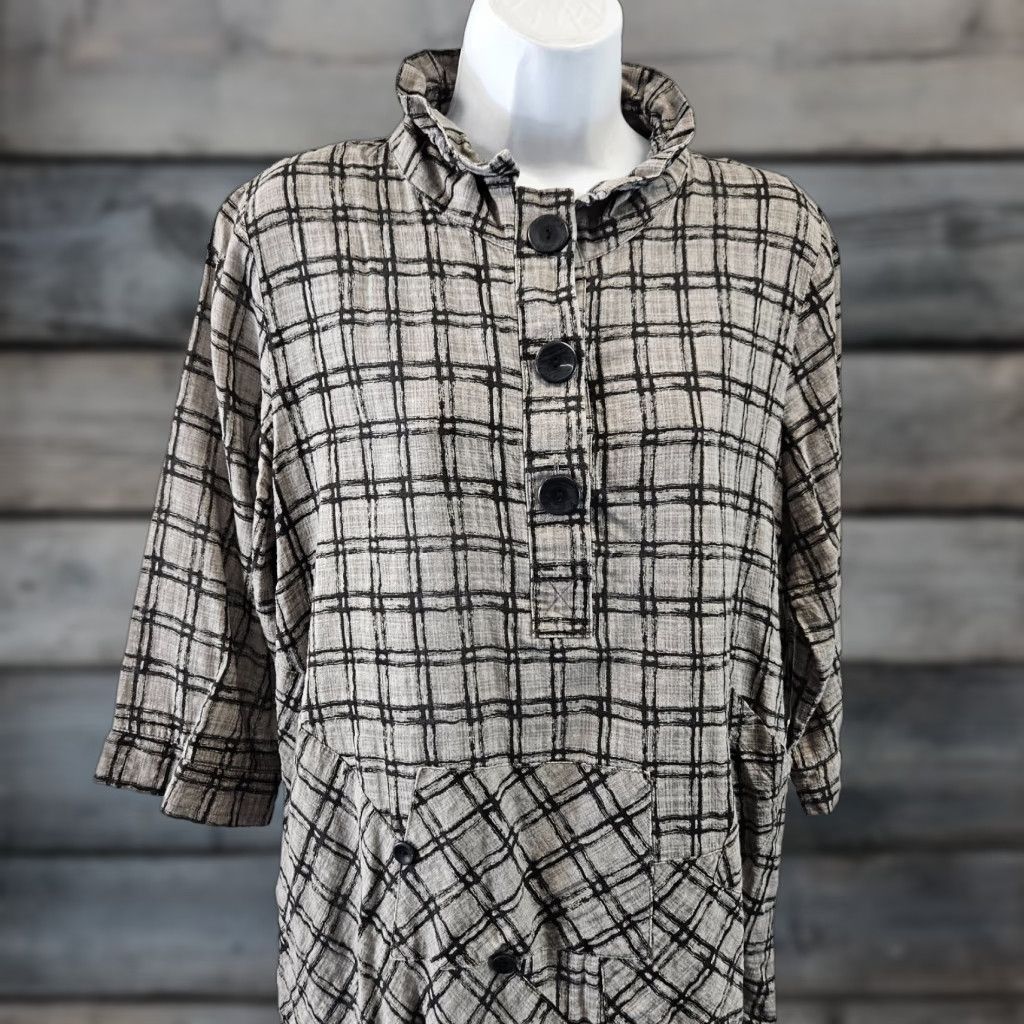 Vintage Terra SJ Apparel Womens Top Sz Medium Gray 3/4 Sleeve Collared Cotton Shirt Blouse Mens? Size M / US 6-8 / IT 42-44 - 1 Thumbnail