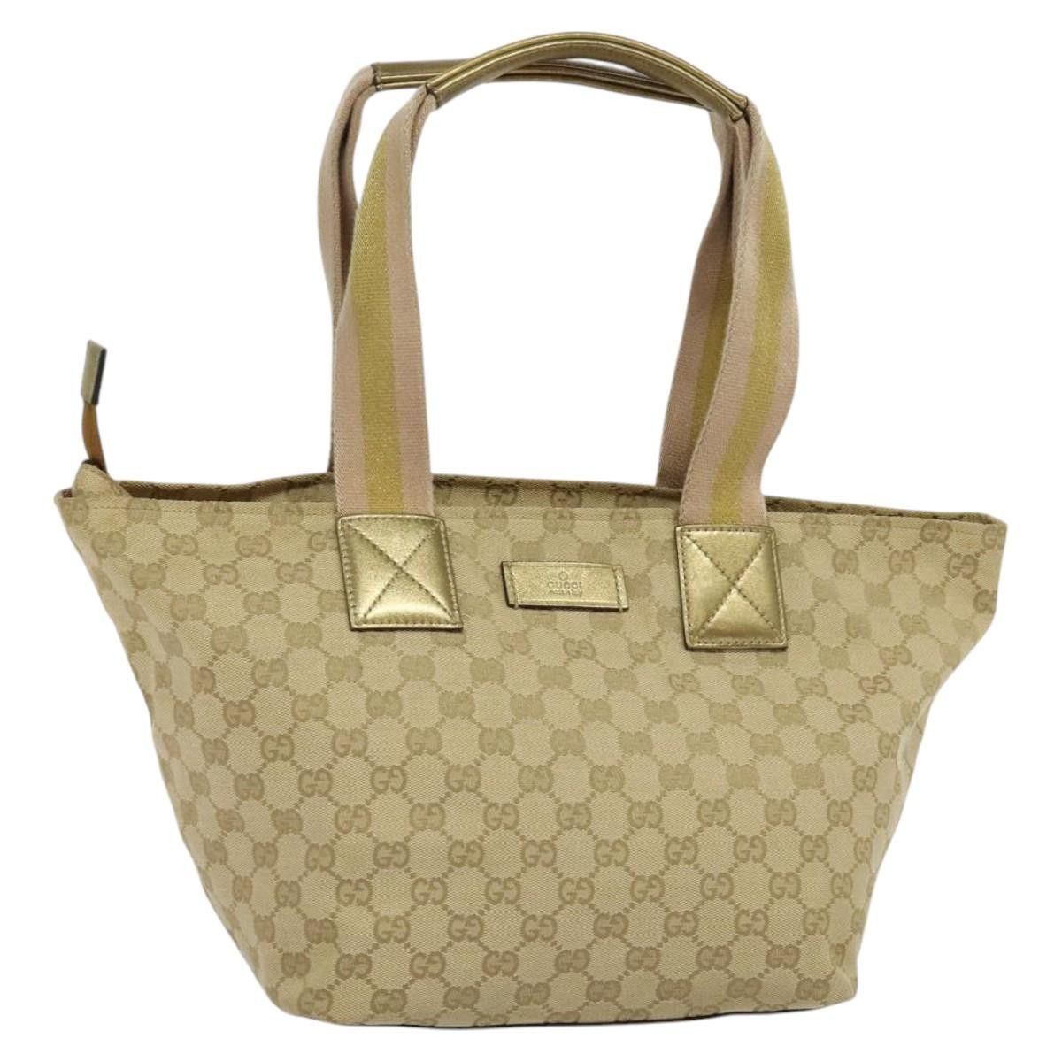 GUCCI GG Canvas Sherry Line Tote Bag Beige Pink Gold