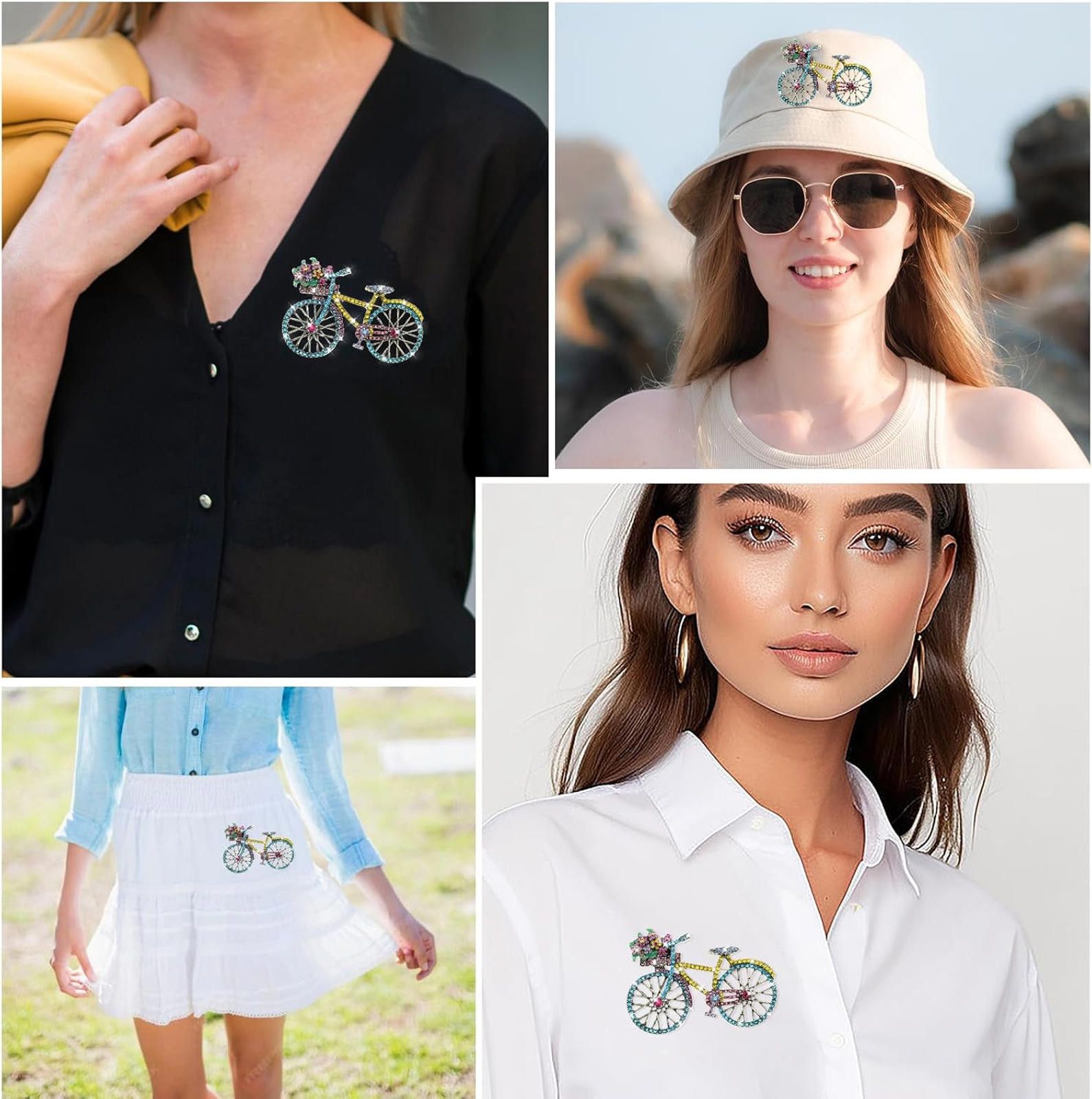 Designer Bike Bicycle Brooch Pin Crystal Rhinestone Creative Retro Size ONE SIZE - 4 Thumbnail