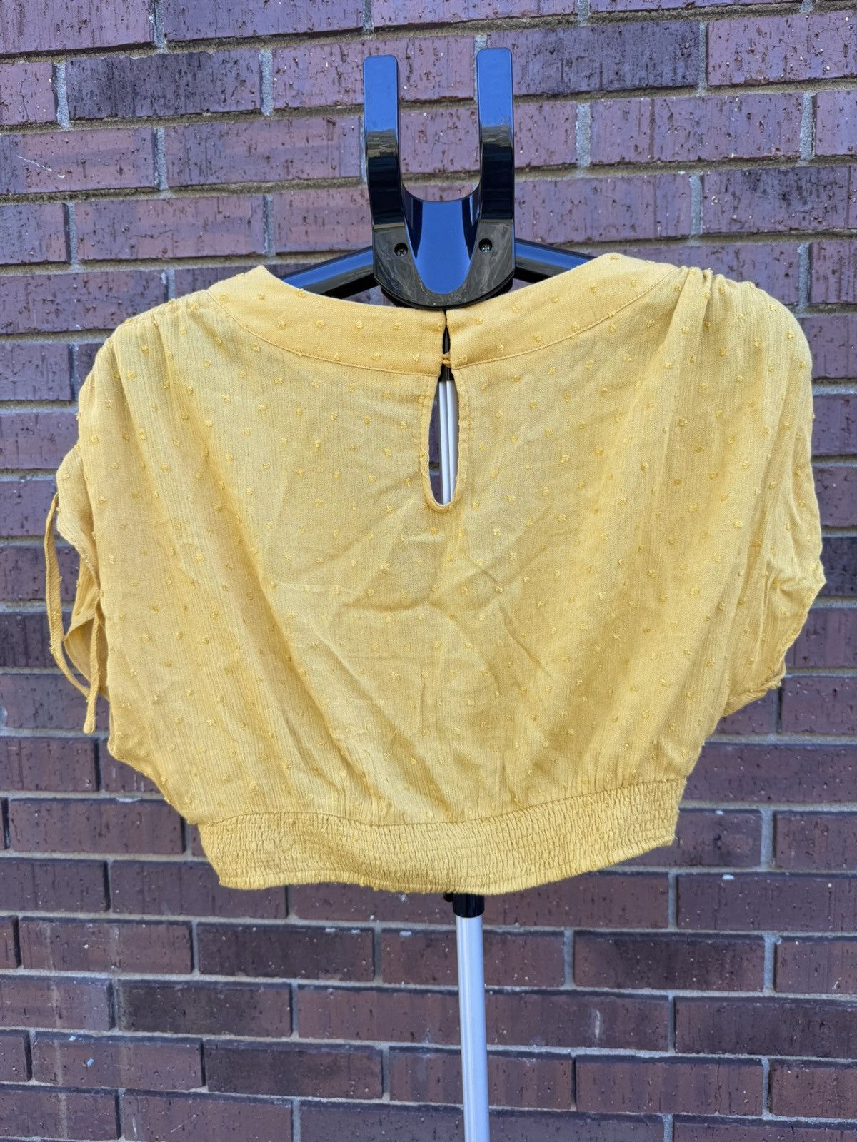 Other Mustard Seed Yellow Cropped Top V-Neck Peasant Swiss Dot Size M / US 6-8 / IT 42-44 - 5 Thumbnail