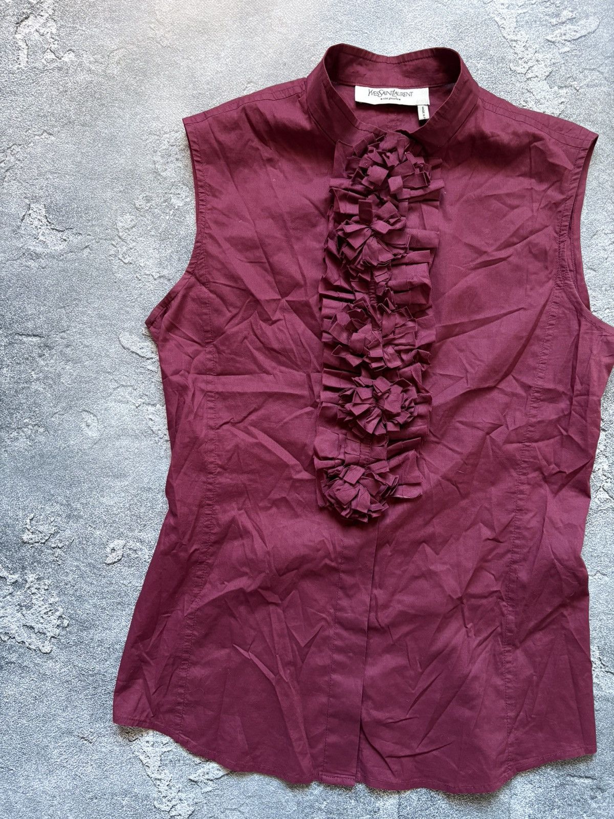 Yves Saint Laurent Yves Saint Laurent Rive Gauche Luxury Ruffled Sleeveless Top Size S / US 4 / IT 40 - 4 Thumbnail