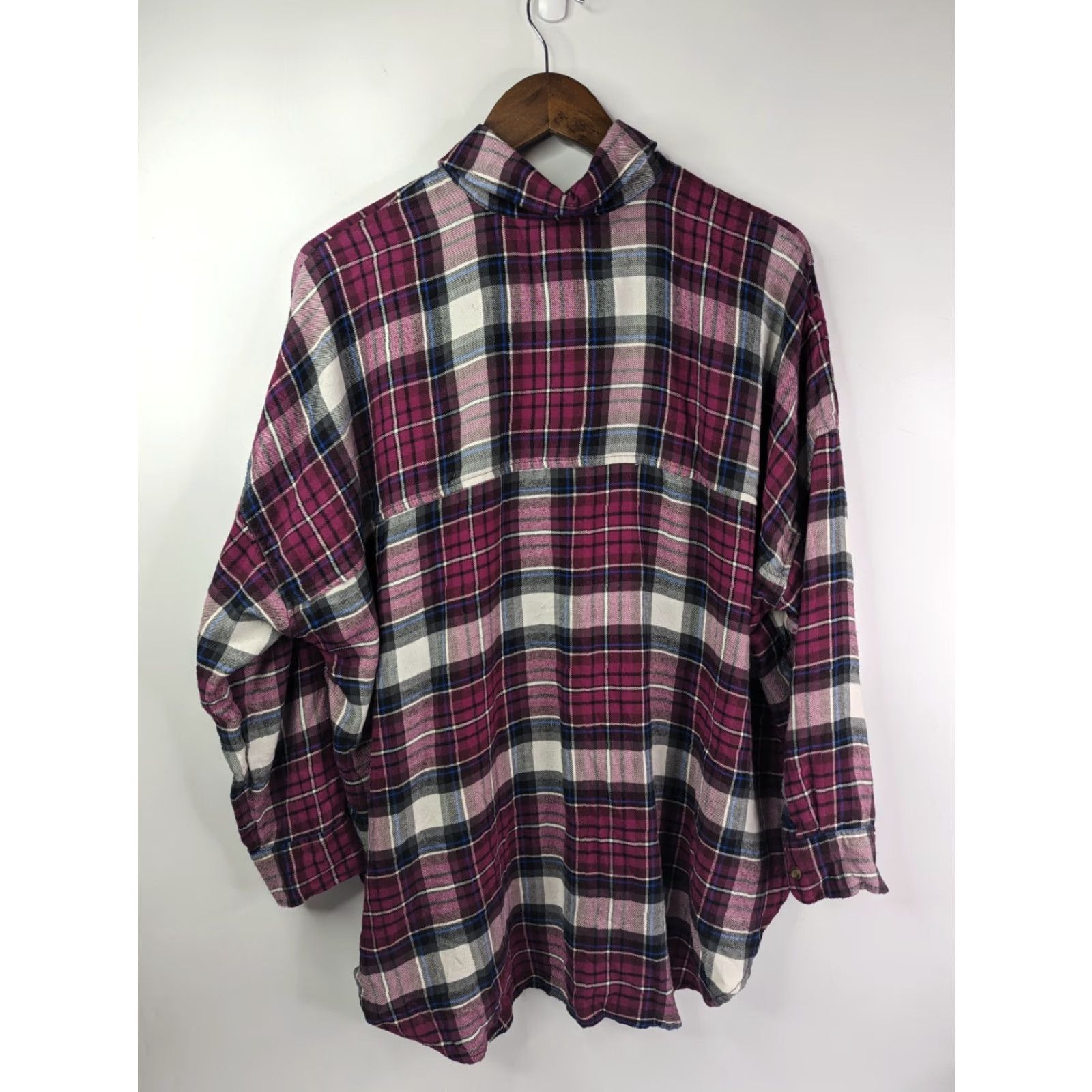 American Eagle Outfitters American Eagle Outfitters Shirt Women's Medium Plum Plaid Flannel Henley Popover Oversized Size M / US 6-8 / IT 42-44 - 3 Thumbnail