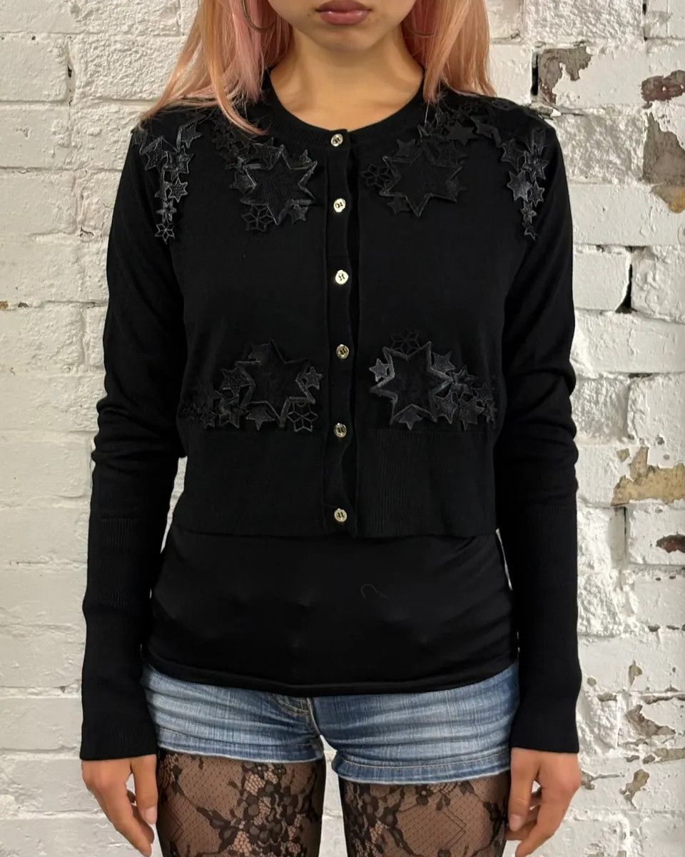 Versace 2010s Versace Black Star Embroidered Cardigan Size S / US 4 / IT 40 - 2 Thumbnail