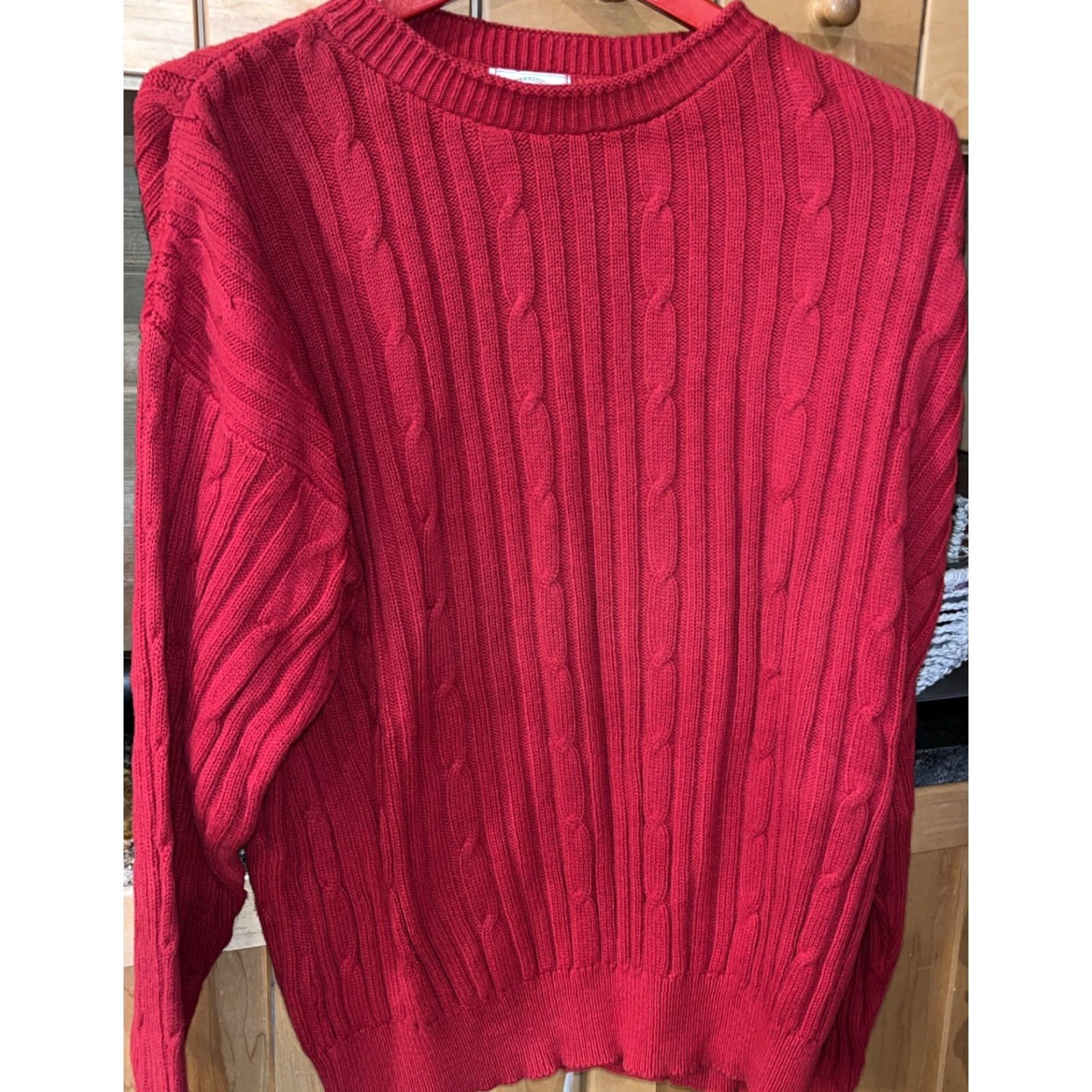 Vintage VINTAGE Cape Isle Knitters Sweater Mens L Red 90s Cable-Knit Ribbed Crew Neck Pullover USA Made Size US L / EU 52-54 / 3 - 3 Thumbnail