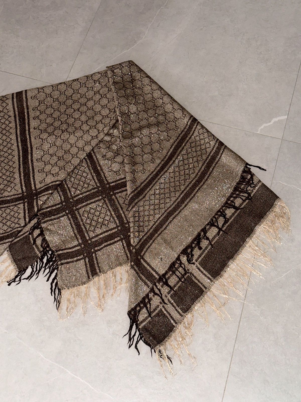Gucci GUCCI 2007 Silver Thread GG Monogram Wool Silk Scarf Demna Size ONE SIZE - 16 Thumbnail
