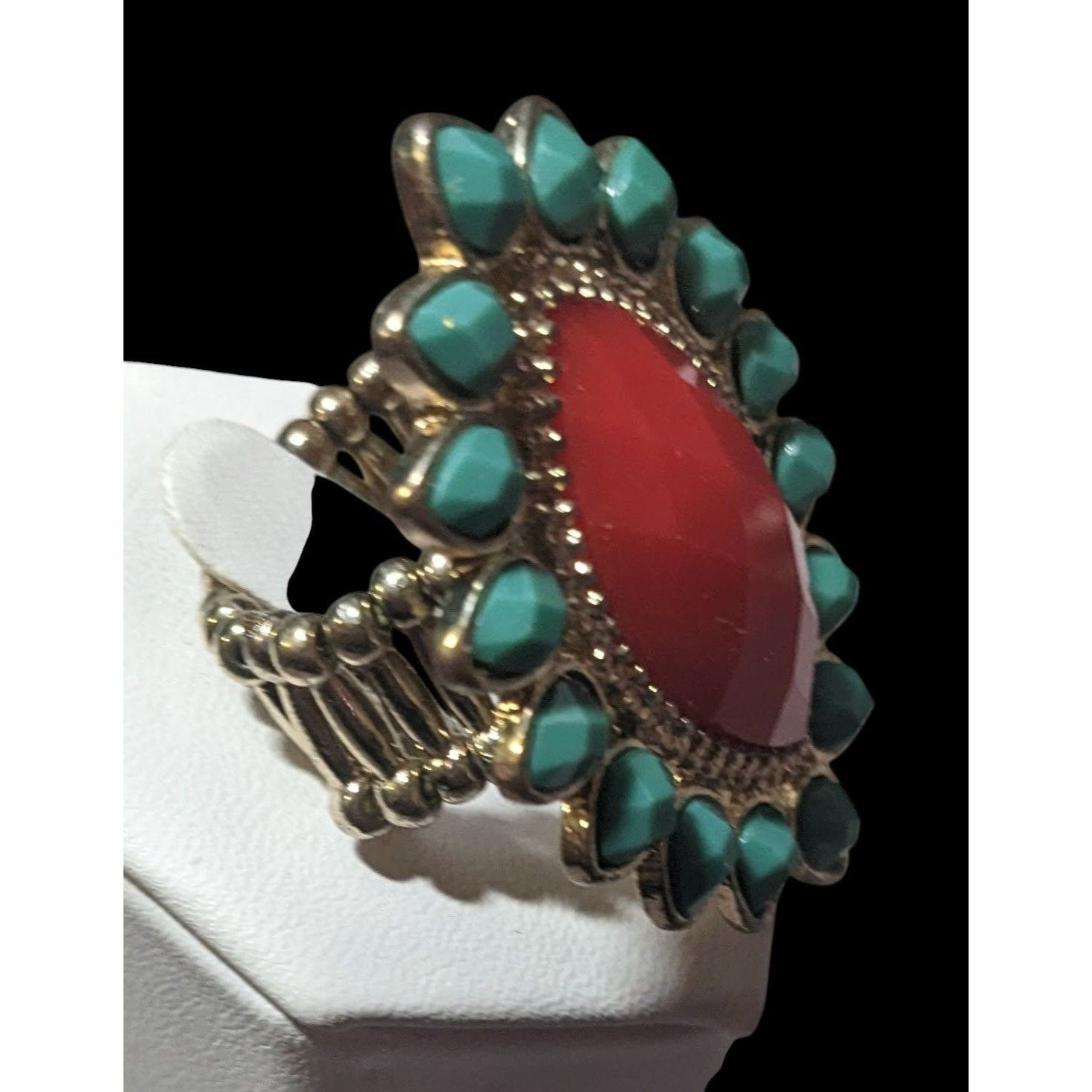 Other Bohemian Blue And Red Gemmed Floral Stretch Ring Size 7 Size ONE SIZE - 8 Thumbnail