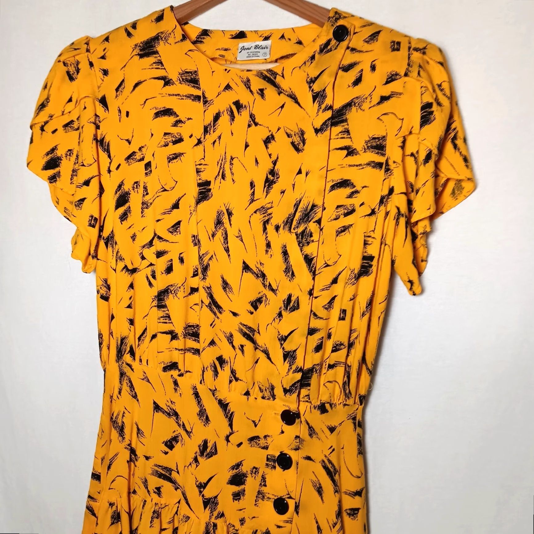 Blair VINTAGE 1980s Joni Blair Dress Abstract Gold Black Drop Waist Button Size 7 Womens Size M / US 6-8 / IT 42-44 - 6 Thumbnail