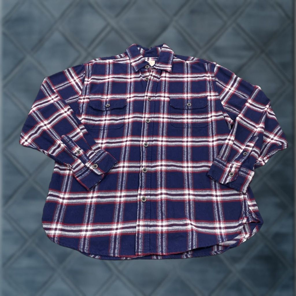 Vintage JACHS Flannel Shirt Mens Large Navy Red Plaid Button Up Long Sleeve Heavy Navy Blue Red White Button-Up Casual Workwear Outdoor 90s Collegiate Mens Size US L / EU 52-54 / 3 - 1 Thumbnail