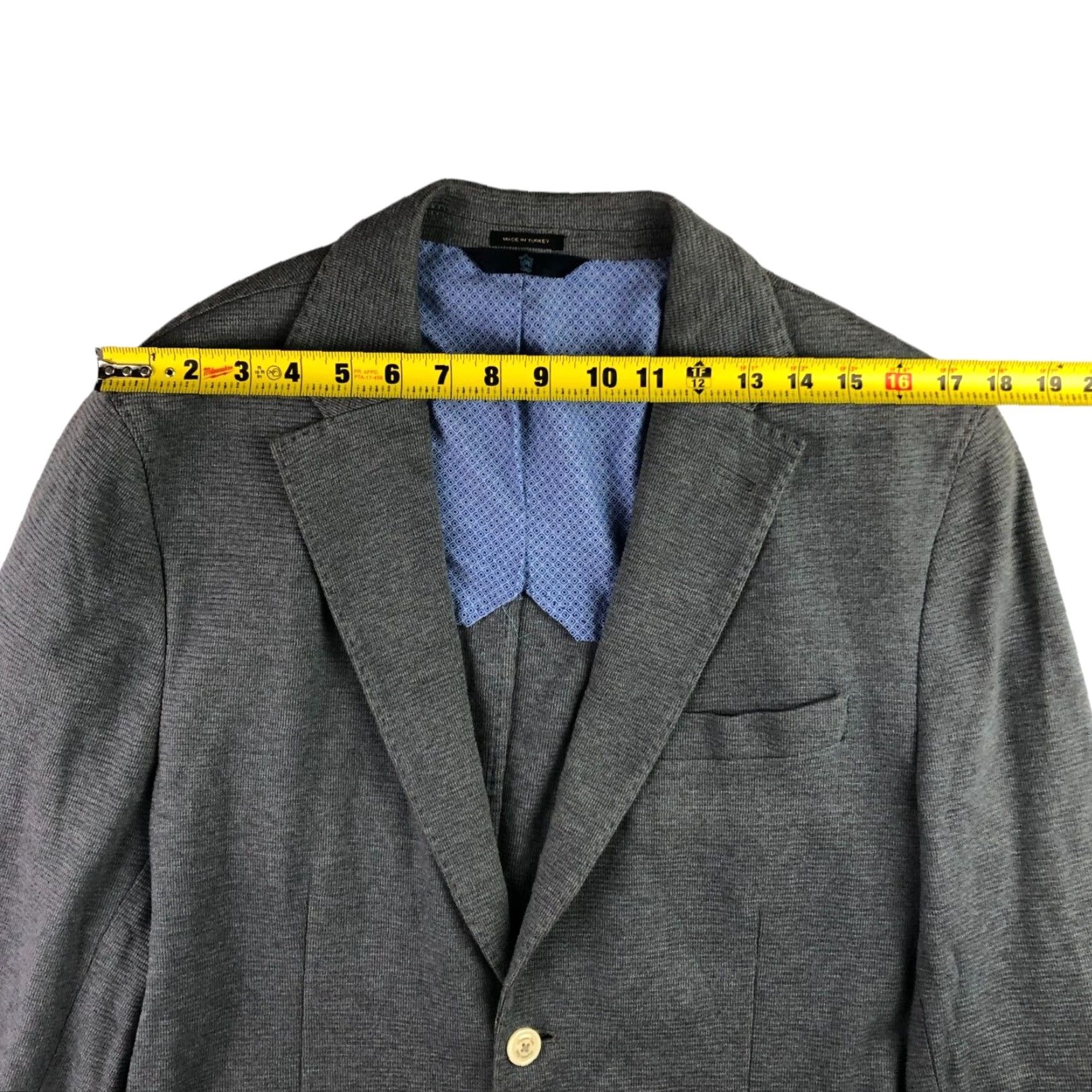 Massimo Dutti Massimo Dutti Blazer Men’s US 44 S Knit Unlined 2-Button Gray Elbow Patches Size 44R - 6 Thumbnail
