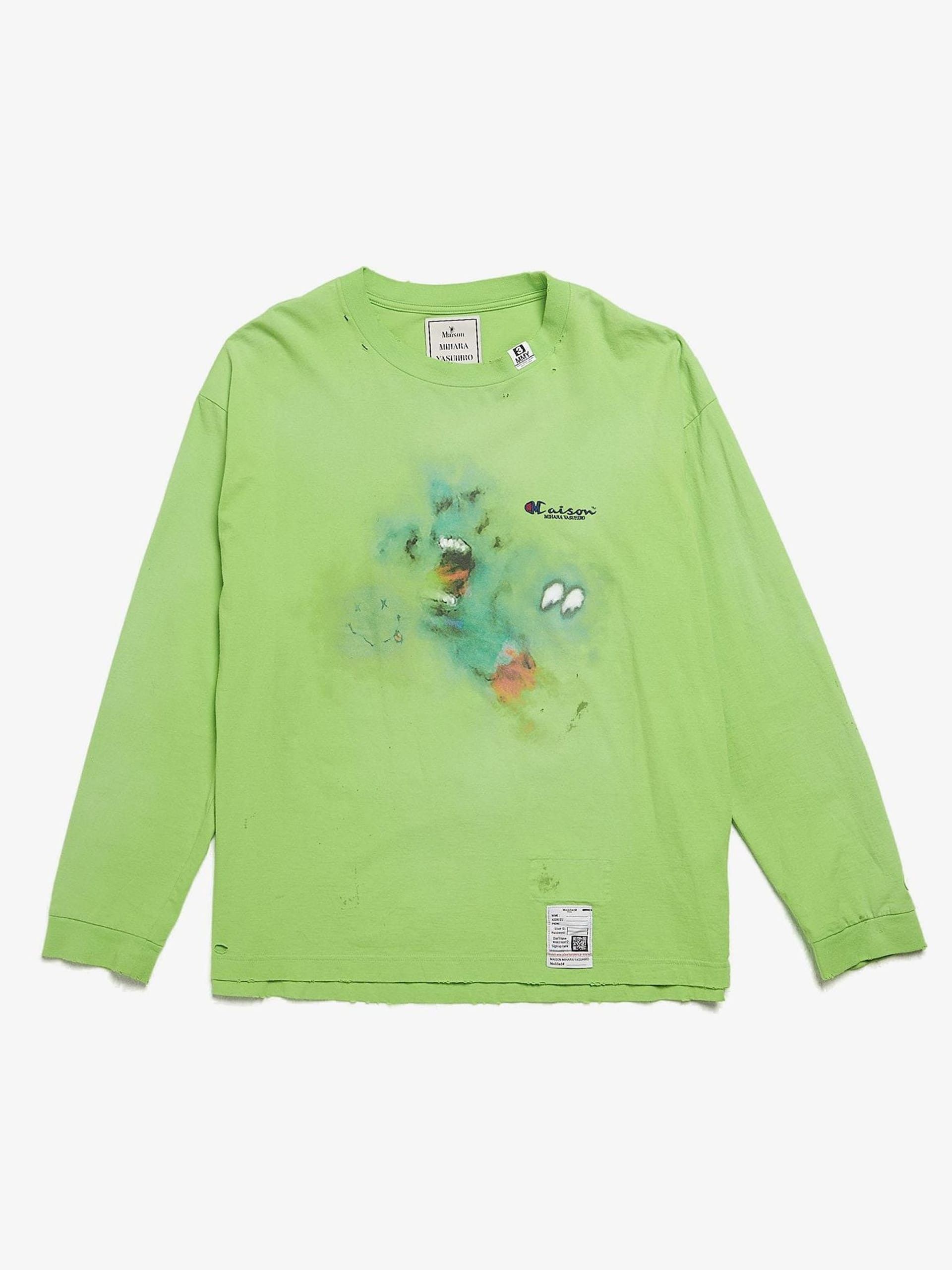 image of Miharayasuhiro Lime Distressed Monster Printed Oversized Cotton Longsleeve, Men's (Size Medium)