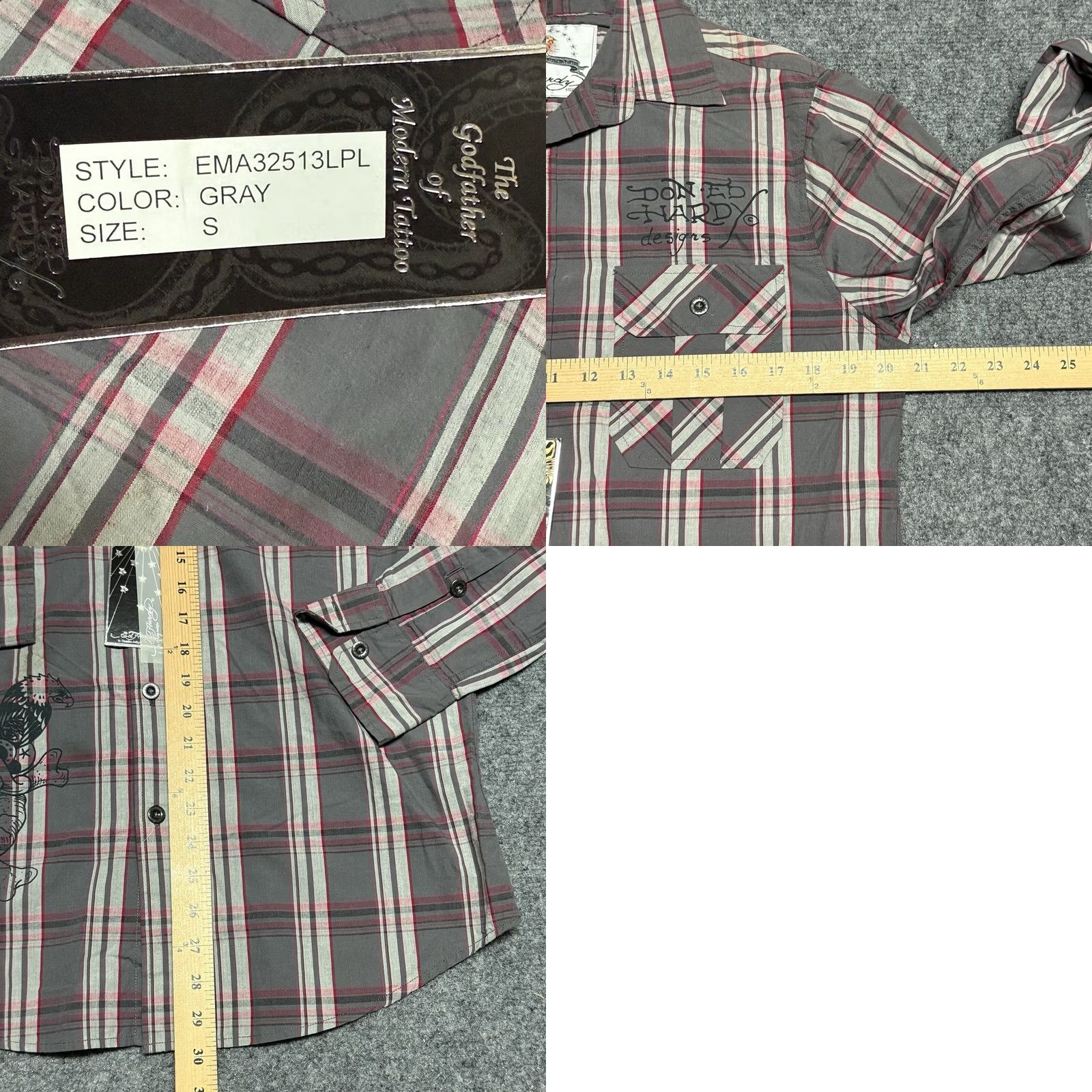 Ed Hardy Ed Hardy Shirt Mens S Gray Red Plaid Skull Born To Sin Christian Audigier NWT Size US S / EU 44-46 / 1 - 8 Thumbnail