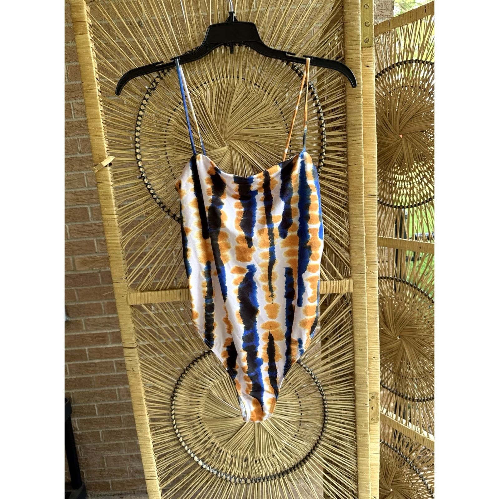 Zara Zara One Piece Tie Dye White Gold Blue Spaghetti Strap Tank Cheeky Bottom Women Large Size ONE SIZE - 2 Thumbnail