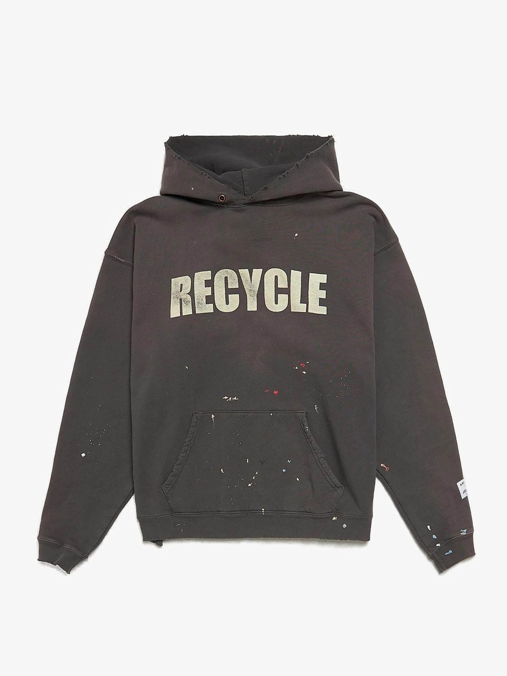 Black Washed Painted Distressed Cotton Hoodie